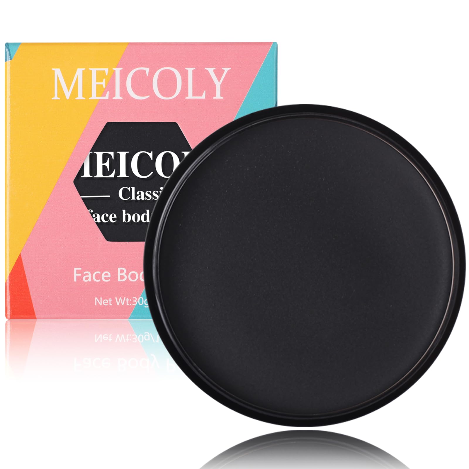 MEICOLY Black Face & Body Paint - 30g/1.05oz Water-Based Washable Makeup for Halloween, Cosplay, SFX & Theater - Safe for Adults & Kids - Perfect for Clown, Joker, Zombie, Vampire & Skeleton Costumes - Easy Wash Off with Soap & Water
