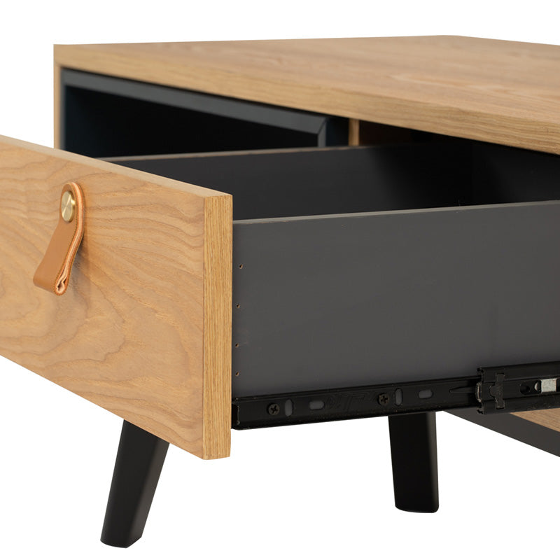 Modern 100cm CASTOR Coffee Table in Natural, Navy Blue & Black - Perfect for Living Room, Office, and Lounge Decor