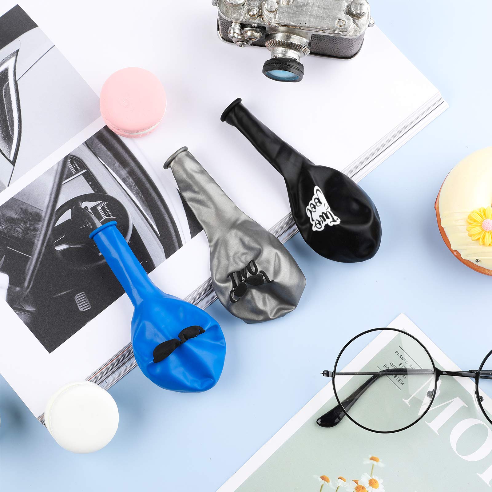 30-Pack Two Cool Party Supplies - Latex Balloons, Sunglasses Balloons in Black, Silver & Blue with 10m Dark Blue Ribbon - Perfect for 2nd Birthday Boy Party Decorations & Themed Celebrations
