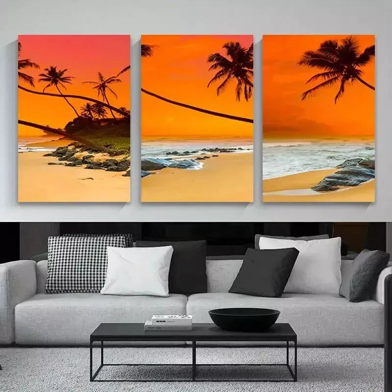 3-Piece Modern Seascape Sunset Wall Art Set - Framed Canvas Prints 50x70cm (20x28in) | High Quality Australian Made Ocean Decor | Perfect for Living Room, Bedroom & Office Decor