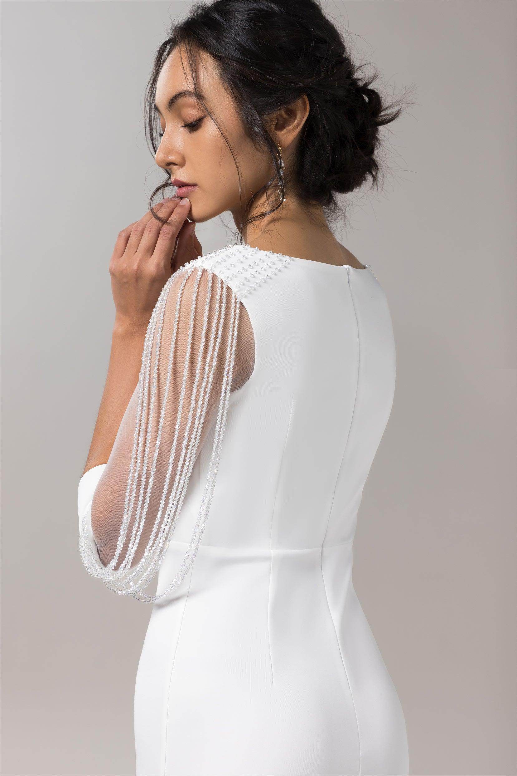 Elegant Mermaid Floor-Length Stretchy Knit Wedding Gown CW2617 - Perfect for Beach, Garden & Destination Weddings