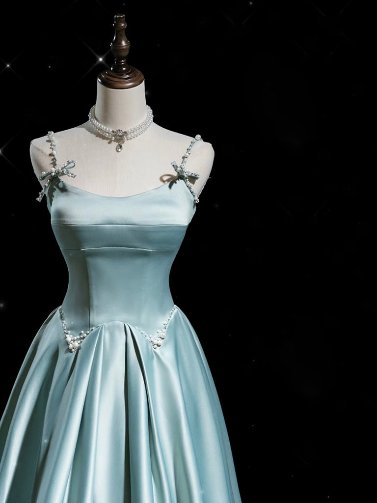 Elegant A-Line Blue Satin Long Prom Dress - Formal Evening Gown for Homecoming, Wedding & Special Occasions