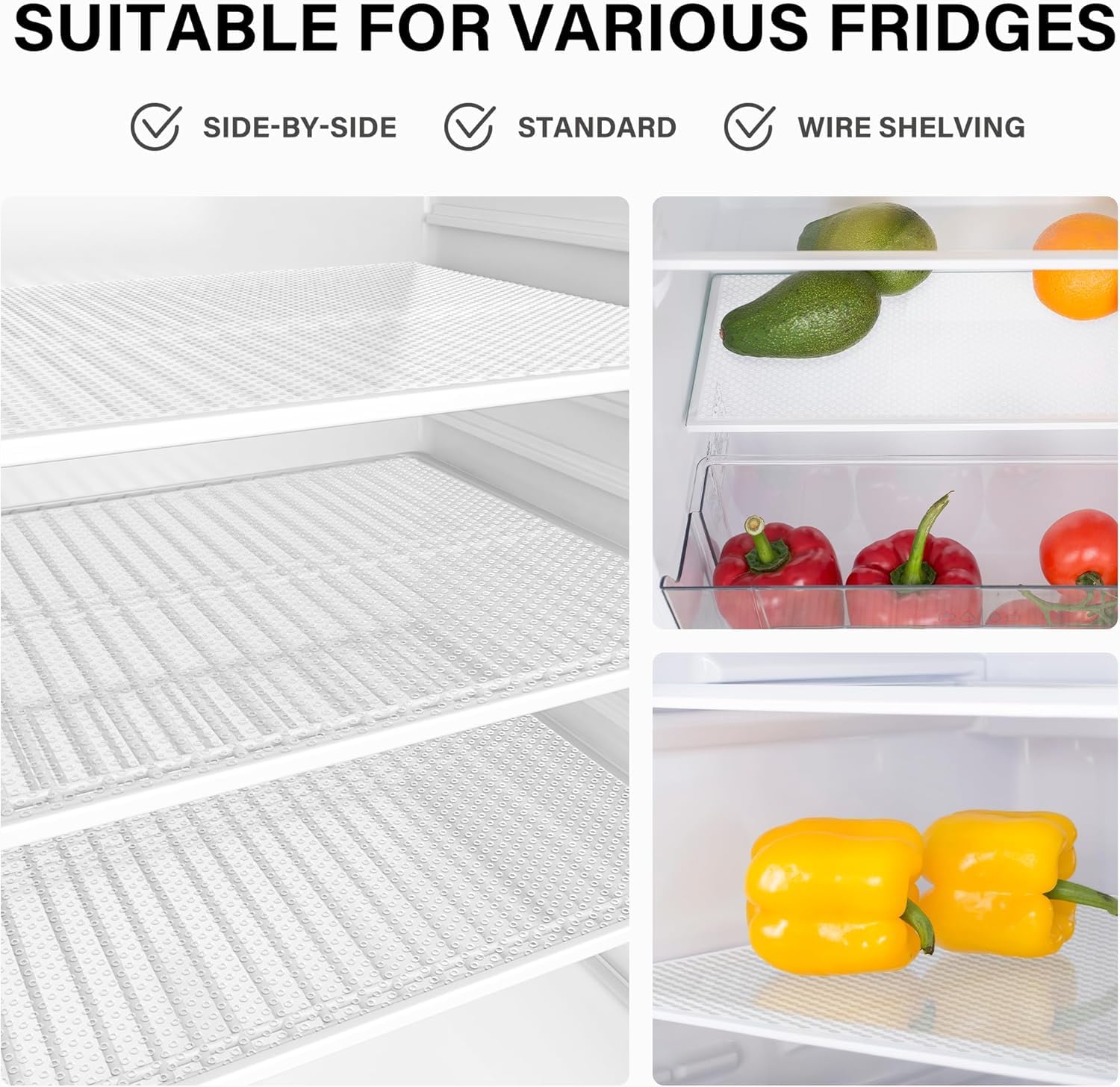 12 Pack Washable & Cuttable Refrigerator Mats - Non-Slip Fridge Liners for Glass Shelves, Cabinets & Drawers | Kitchen Organization Accessories | Perfect for Food Storage & Spill Protection