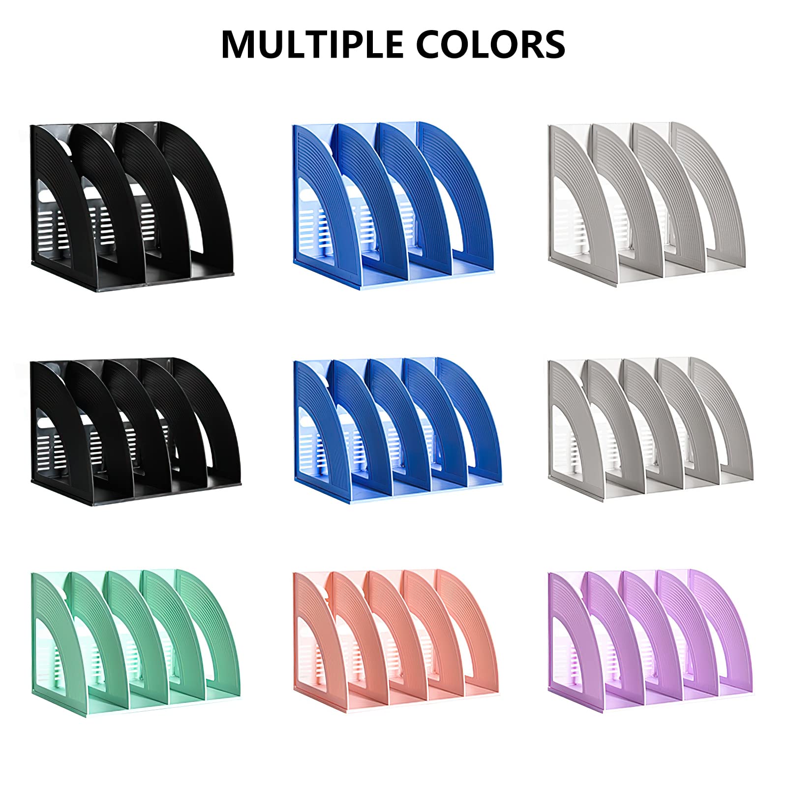 Marte Vanci Vertical Magazine File Holder - 4-Section PP Plastic Desktop Organizer for Books, Documents & Office Supplies - Sturdy Storage Folder (Purple) - Perfect for Home Office, School & Workspace Organization