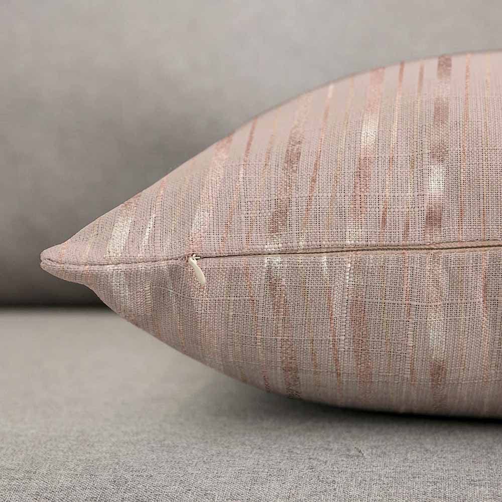 Luxury Rose Gold & Gold Vertical Stripes Pillow Cover 12x20 Inch - Geometric Pattern Decorative Throw Pillow with Pink Glitter - Farmhouse Home Decor for Living Room, Bedroom & Sofa Cushion Case