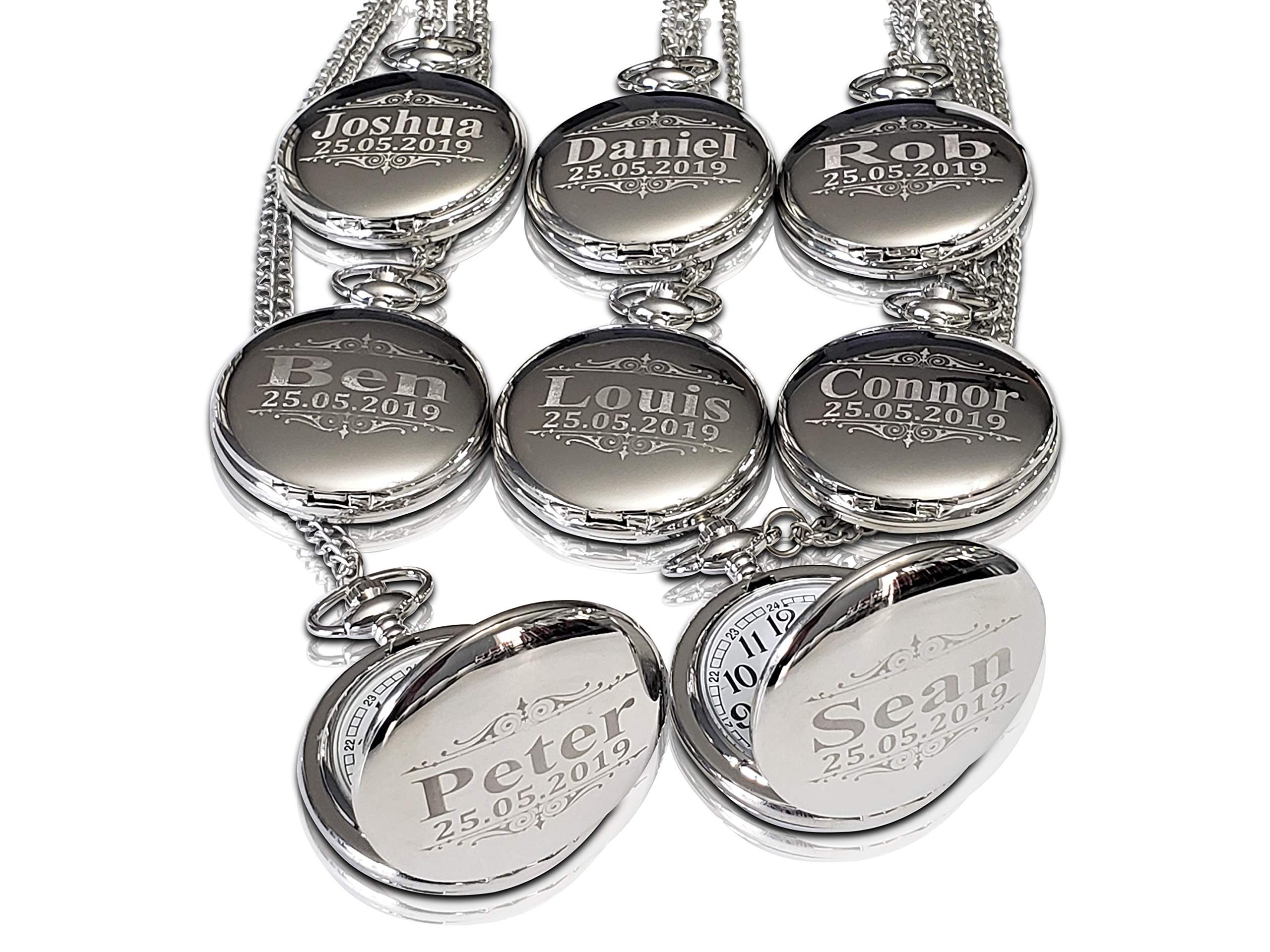Personalized Pocket Watches Set - 7 Groomsmen Gifts with Engraving for Weddings & Special Occasions
