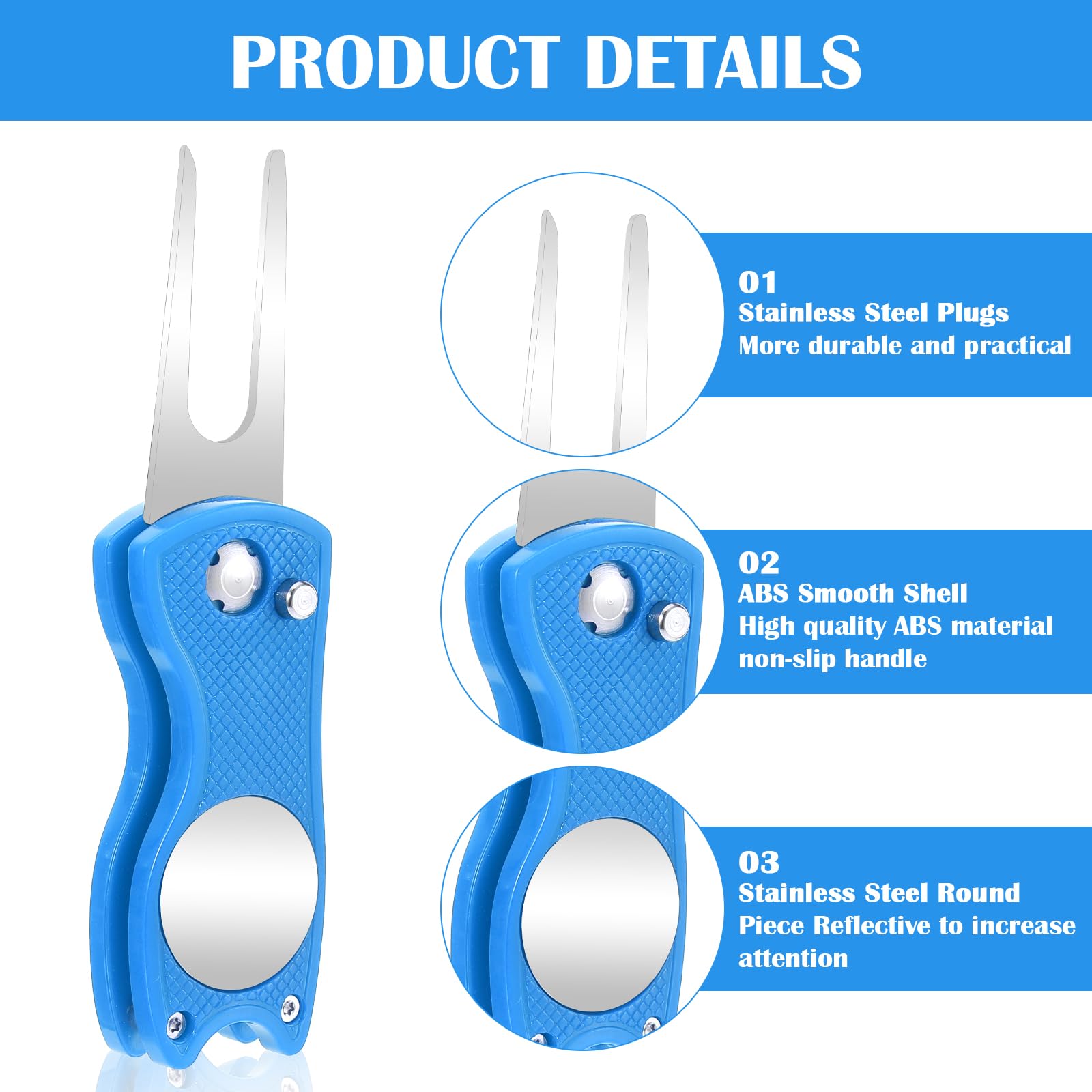 3Pcs Golf Divot Repair Tool Set - Foldable Metal Golf Green Repair Tool with Ball Marker & Turf Fork - Perfect for Golf Course, Practice & Tournament Use
