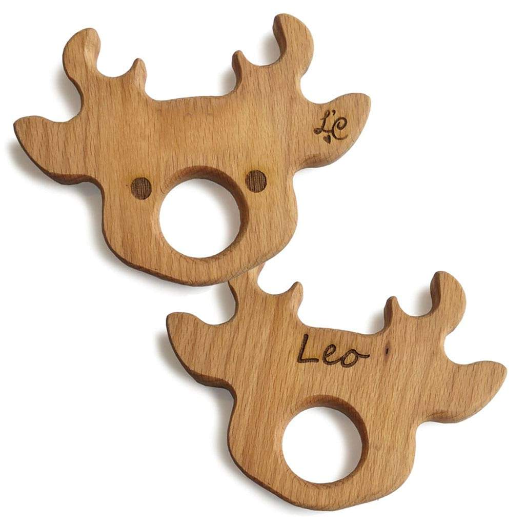 Organic Wooden Teether Toy for Babies - Safe & Natural Lil' Reindeer Chew Toy for Teething Relief - Perfect for Soothing Sore Gums at Home or On-the-Go
