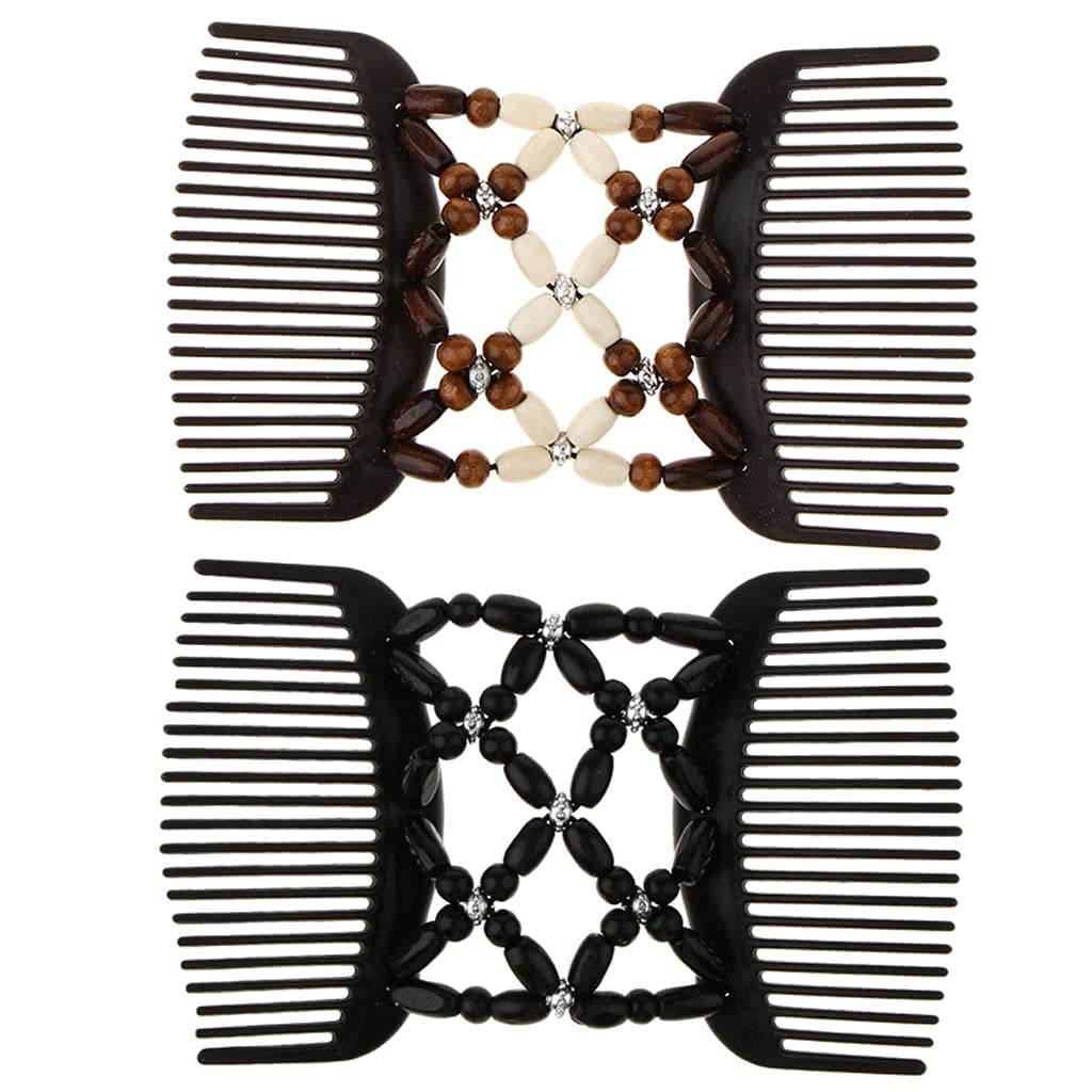 4-Piece Stretch Double Hair Comb Set - Retro Magic Hair Clips & Combs for Women & Girls - Stretchy Hair Accessories for Ponytails, Braids & Updos - Perfect for Daily Styling & Special Occasions