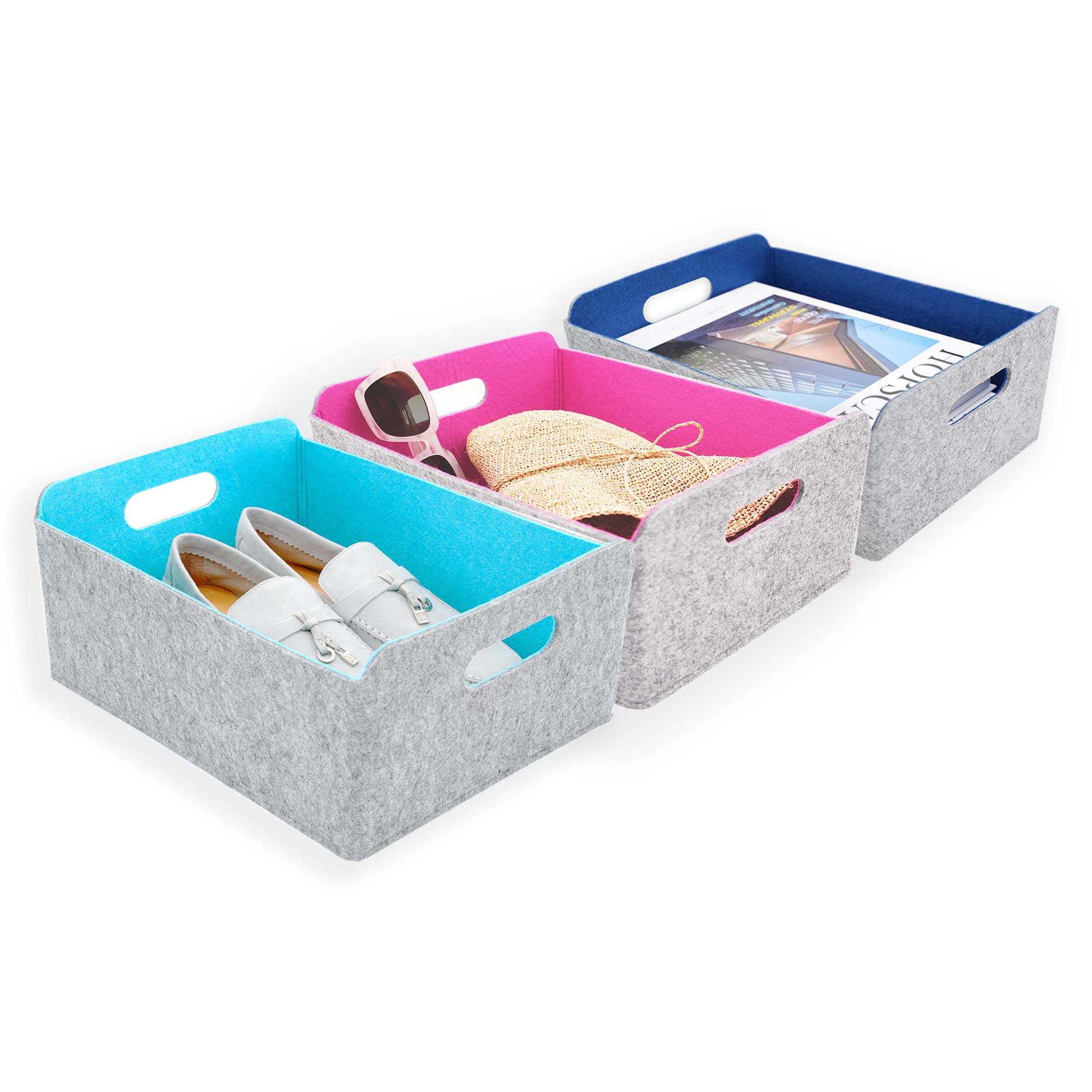 Welaxy Foldable Felt Storage Baskets - Cube Organizer Bins for Kids Toys, Books, Clothes & Magazines - Perfect for Nursery, Bedroom, Closet & Office Organization (Aqua, Hot Pink, Classic Blue) - Space-Saving Home & Kids Room Storage Solution