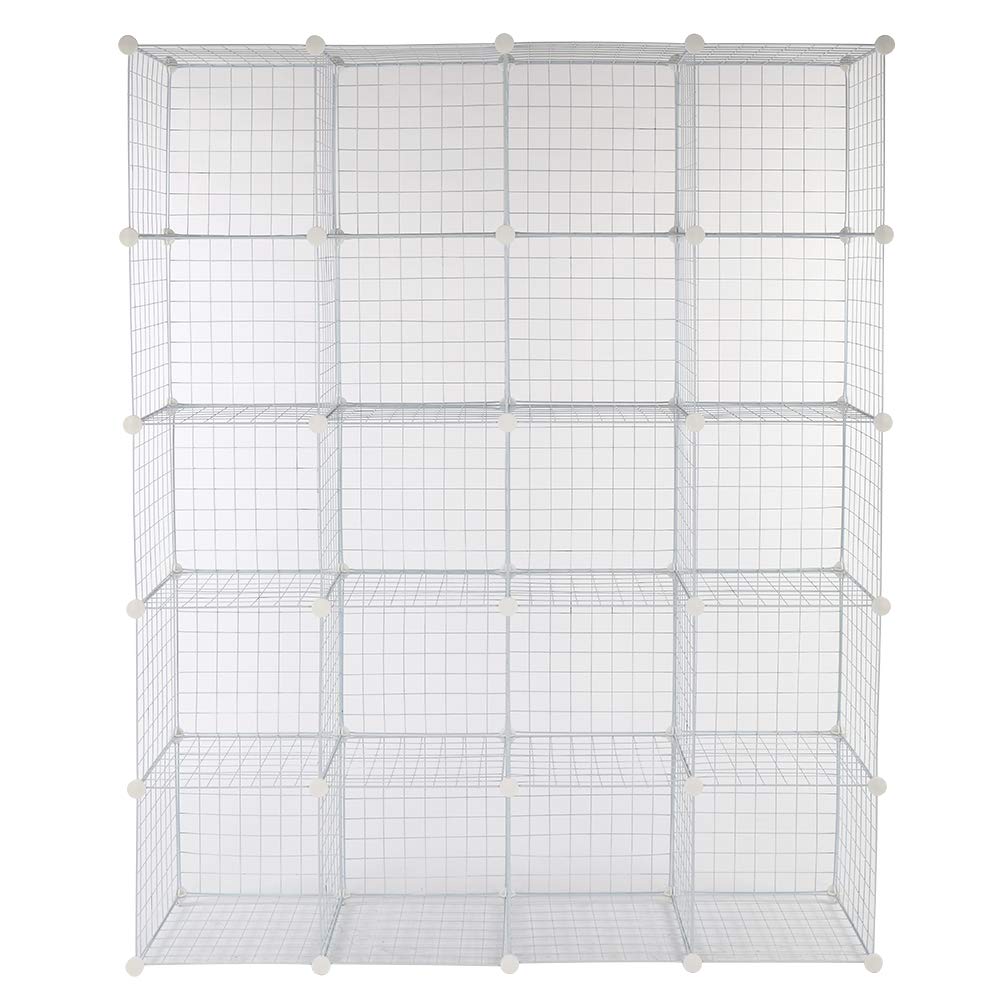 20-Cube Organizer Shelf - Modular Wire Storage Cubes, Metal Grid Bookcase for Home & Office - White Multifunctional Shelving Unit for Bedroom, Closet, Living Room, Dorm Organization