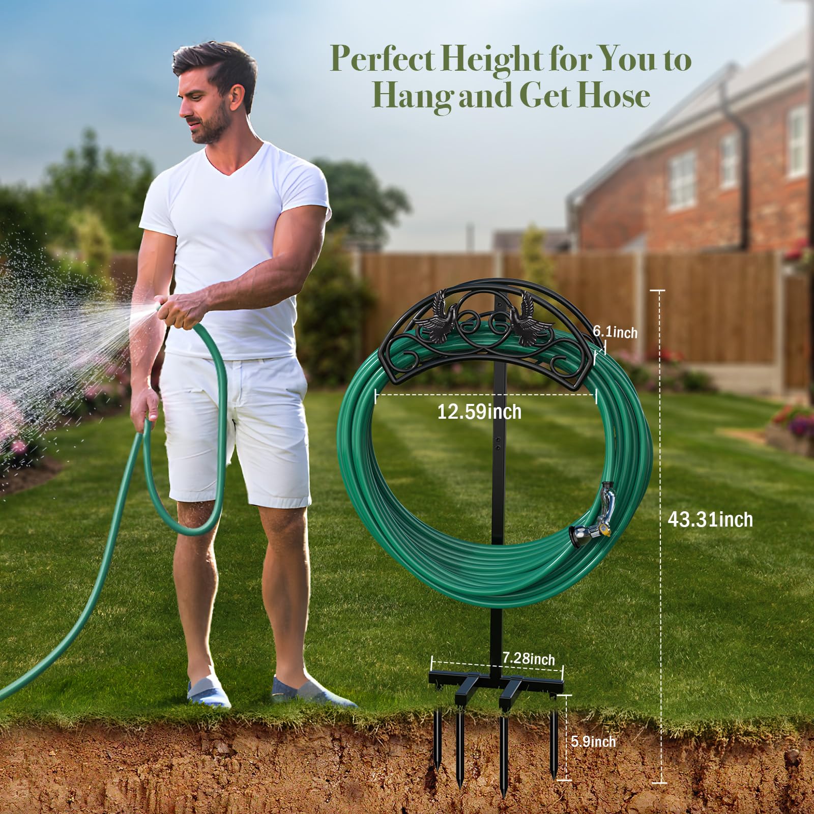 Heavy Duty Metal Freestanding Garden Hose Holder Stand - Black | Outdoor Watering Storage Solution for Yard, Lawn & Garden Care
