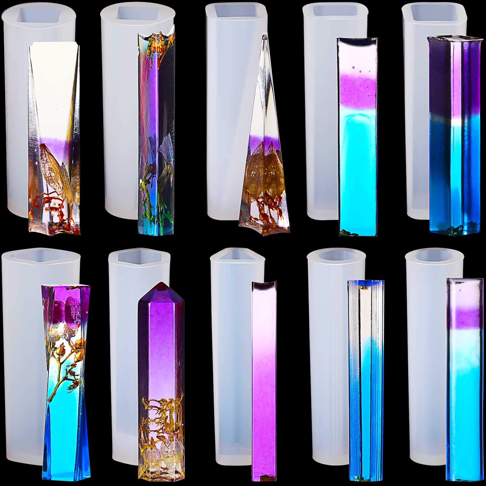 10 Styles Silicone Pendulum Resin Molds for DIY Epoxy Quartz Crystal Gemstone Jewelry Making - Multi-Facet Pendant Molds for Handmade Crafts, Necklaces & Home Decorations (Perfect for Spiritual Healing, Meditation & Gift Giving)