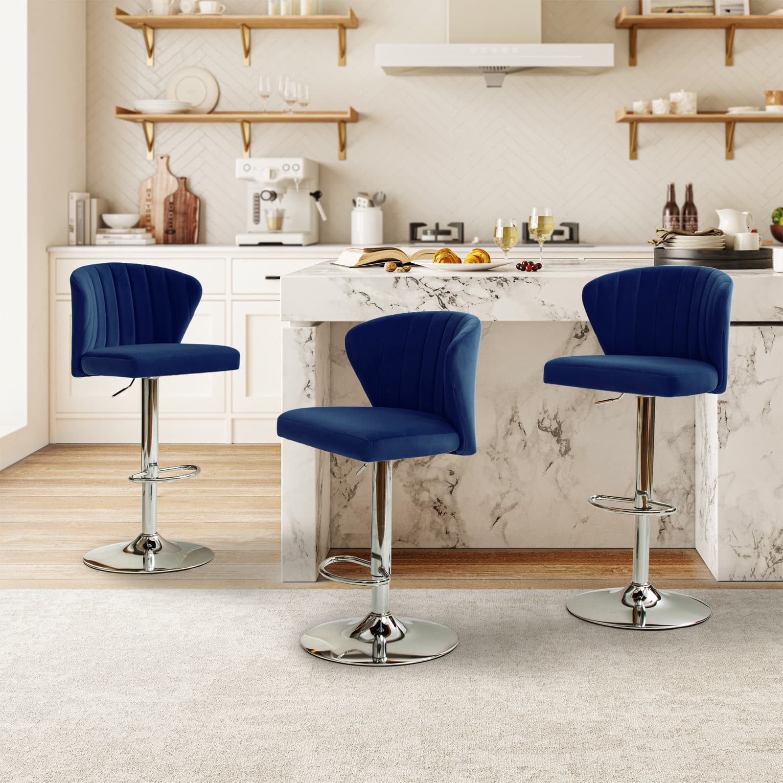 Geoff Modern Adjustable Swivel Bar Stool - Height Adjustable Kitchen Island Stool with 360° Rotation for Home, Office & Cafe Use