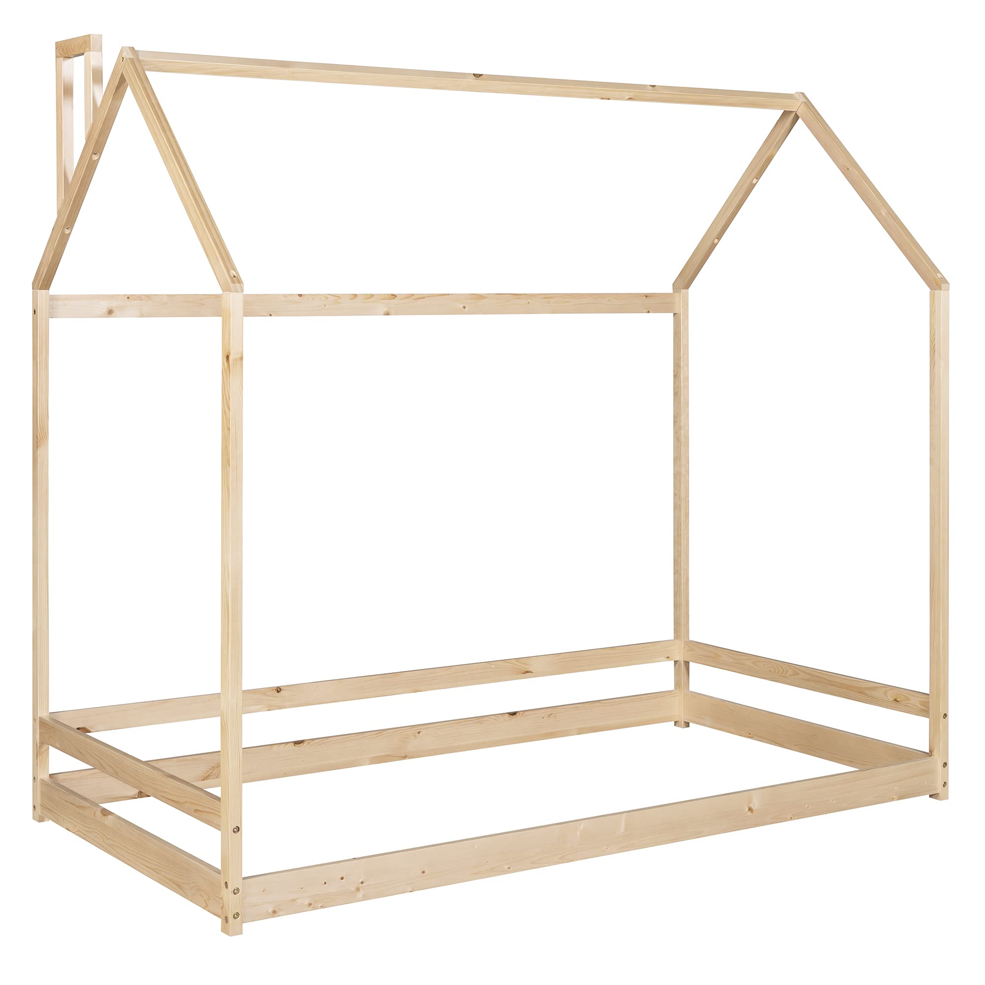 **Kids House Bed Twin Size with Roof - Wooden Bed Frame for Toddlers, Teens, Boys & Girls - Easy Assembly (Natural) - Perfect for Bedrooms, Playrooms & Sleepovers**