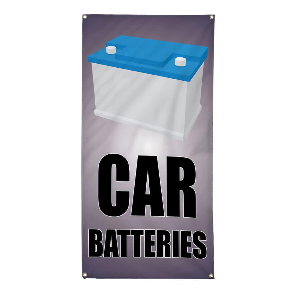 Vertical Vinyl Banner - Weatherproof Outdoor Sign (144x60 Inches) with 10 Grommets - Perfect for Car Dealerships, Automotive Events & Industrial Yard Signs - Multiple Sizes Available - Durable Blue Batteries-Inspired Design