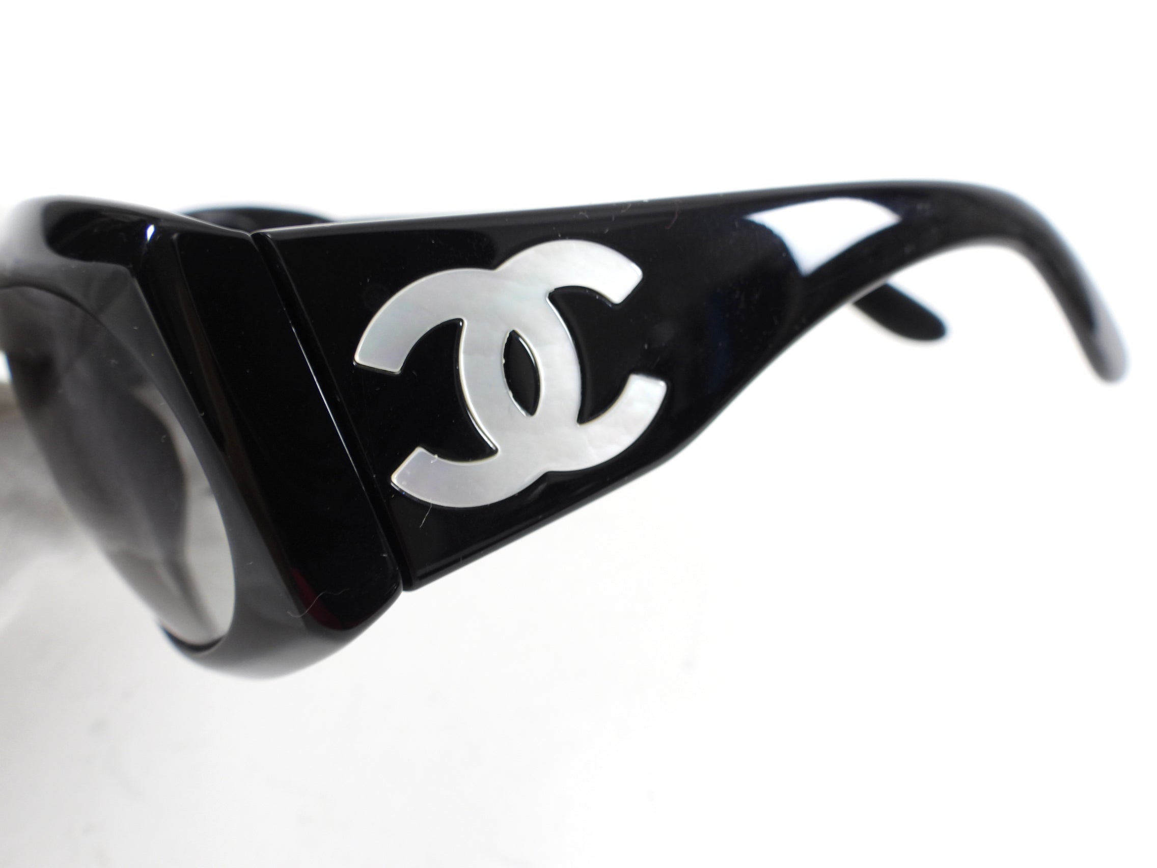 Chanel Black Wrap Sunglasses with Mother of Pearl - Luxury UV Protection for Women - Perfect for Beach, Driving & Outdoor Activities