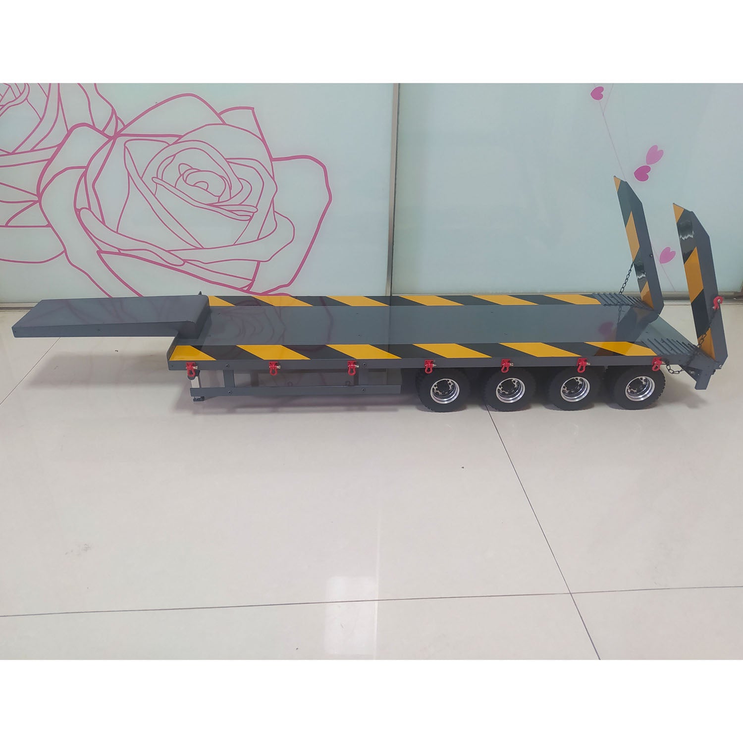 1/14 Scale RC Tractor Truck Metal Semi Trailer with 4 Axles - Remote Control Car Accessory for Hobbyists | DIY Assembly & Painted Model | Perfect for RC Car Racing and Collection Displays