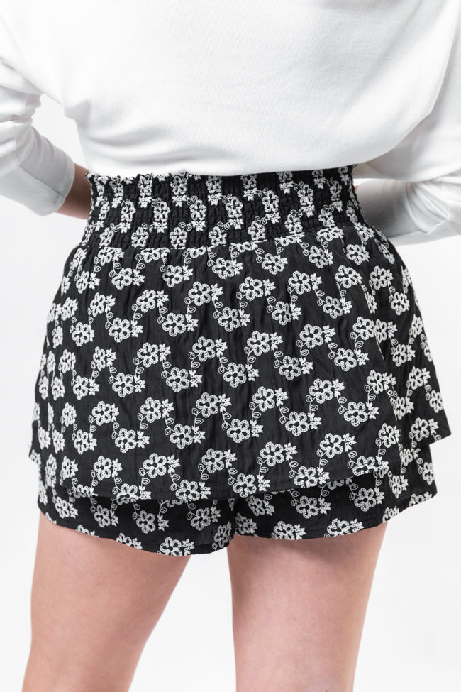 Floral Print Belted Skort for Women - Stylish Black Garden Party Skirt with Pockets | Perfect for Outdoor Events, Brunch & Summer Gatherings