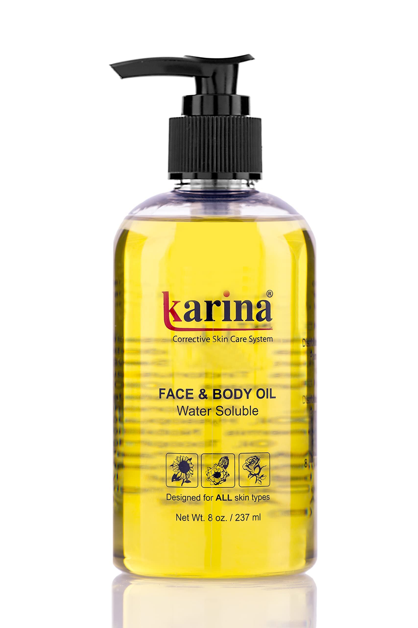Karina Water-Soluble Face & Body Oil - 8oz | Hydrating & Nourishing for Dry Skin | Perfect for Massage, Aromatherapy & Daily Skincare Routine