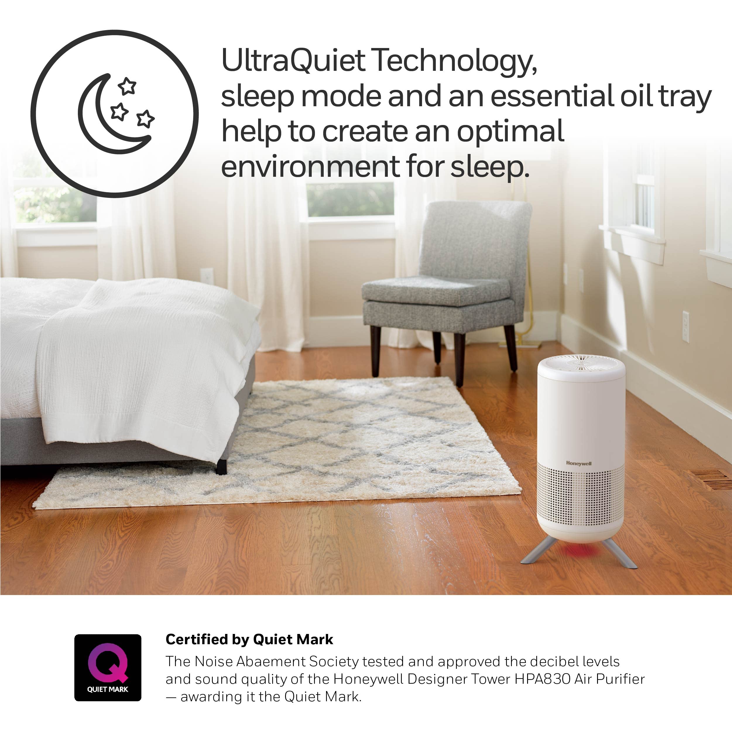 Honeywell HEPA Air Purifier for Medium Rooms up to 190 sq ft - White HPA830W with Auto Mode & UltraQuiet Technology - Reduces Allergens, Smoke, Pollen - Perfect for Bedrooms, Living Rooms & Home Offices