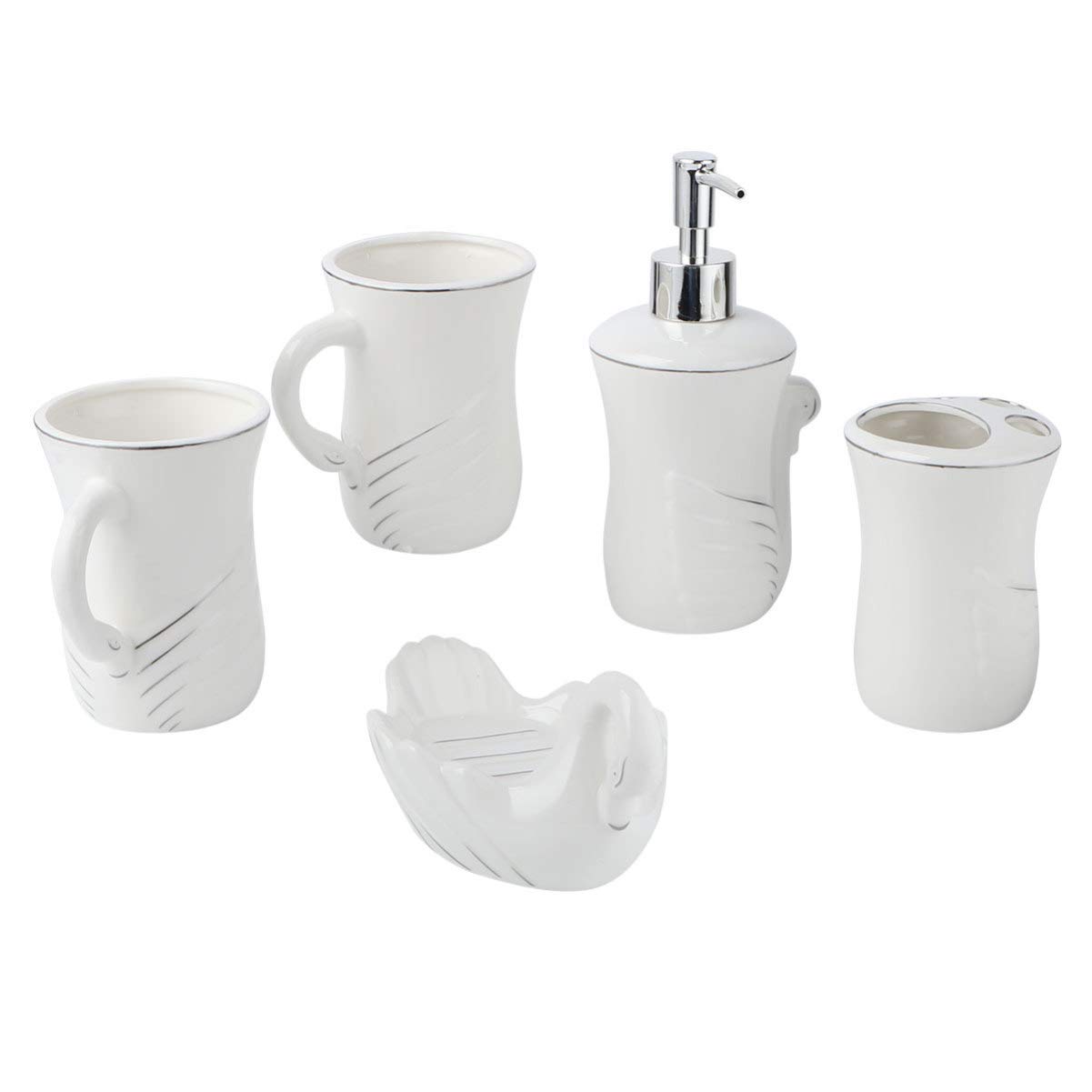 Vintage Vanity Set 5-Piece - Ceramic Soap Dispenser, Toothbrush Holder, Tumbler Cup & Lotion Bottle | Bathroom Countertop Organizer | Travel Toiletries Containers | Perfect for Home Decor & Guest Bathroom Essentials