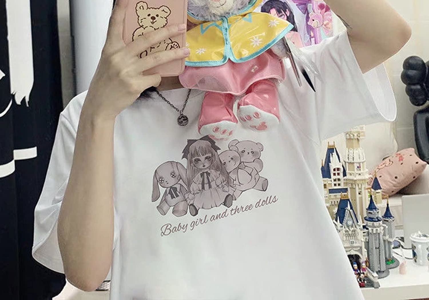 Women's Summer Goth T-Shirt - Creepy Doll & Bear Graphic Print Harajuku Style Korean Streetwear Top | Casual Wear for Concerts, Halloween, and Alternative Fashion