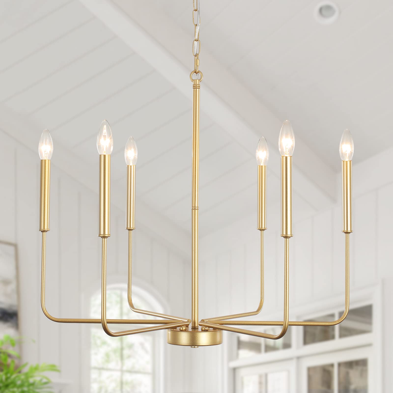 KOSTOMO 6-Light Farmhouse Chandelier - Antique Gold Linear Pendant Light Fixture for Dining Room, Kitchen Island, Bedroom & Living Room | Rustic Home Decor Lighting Over Table | Perfect for Country Style Interior Design