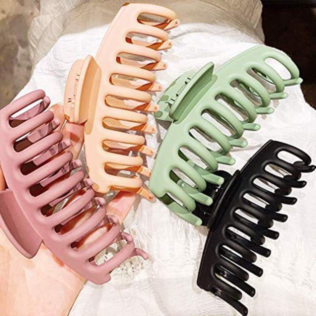 DENICRAAS Large Hair Claw Clips for Women - 4 Pack Strong Hold Non-Slip Matte Hair Clips for Thin, Thick & Curly Hair - Perfect for Workouts, Office & Everyday Styling