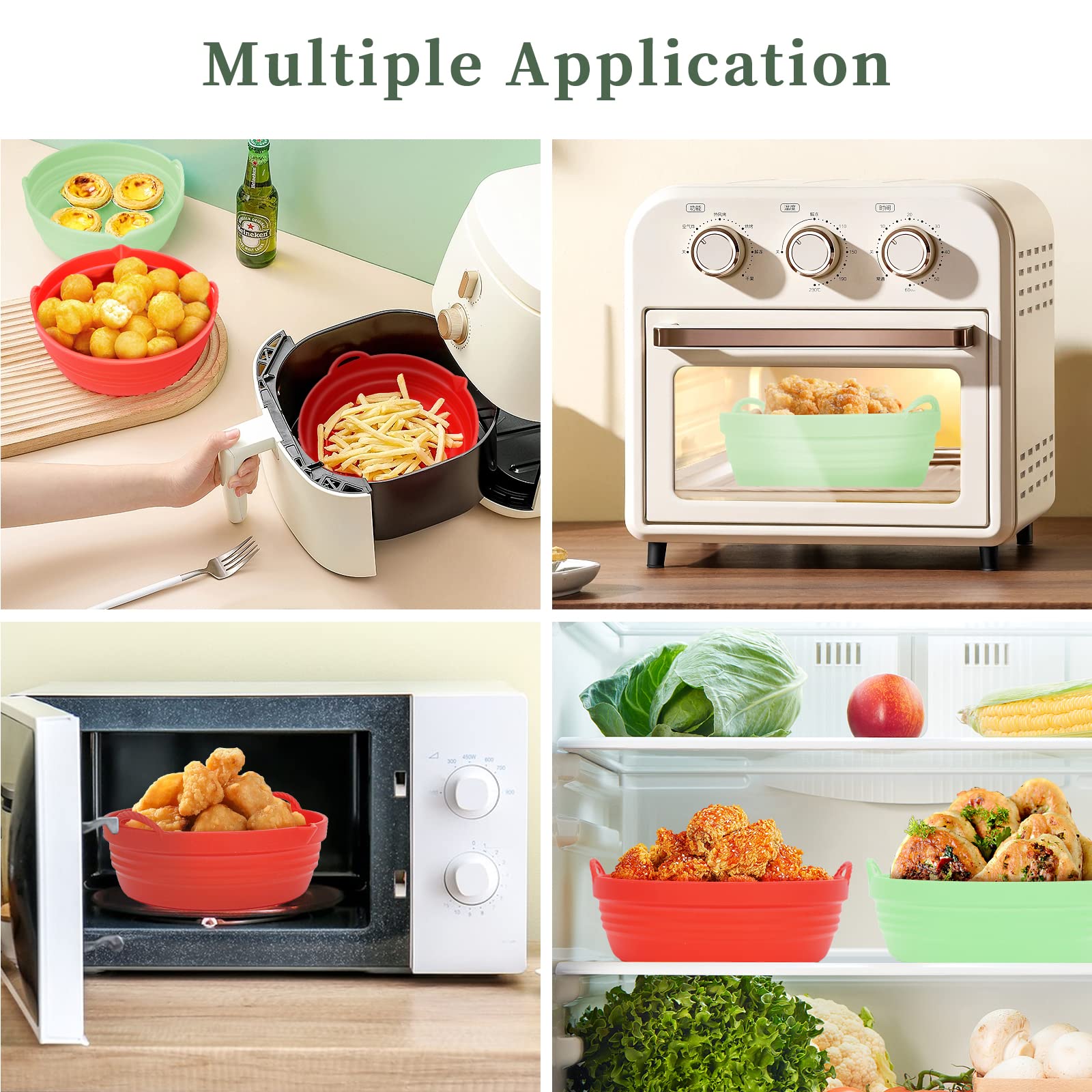 **Non-Stick Silicone Air Fryer Liners 7.5 Inch (2-Pack) – Reusable, Heat-Resistant Basket for 3-5 Qt Air Fryers – Includes Magnetic Cheat Sheet (Red & Green) – Perfect for Healthy Cooking, Meal Prep & Easy Cleanup**