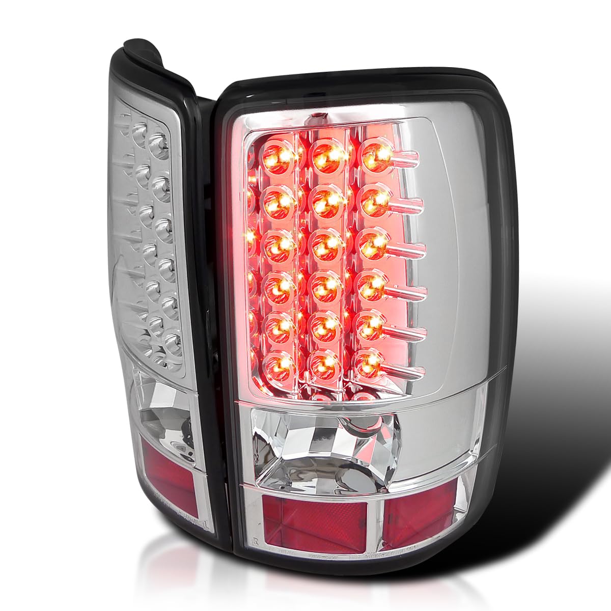 Spec-D Tuning LED Chrome Housing Clear Lens Tail Lights - Compatible with 2000-2006 Chevy/GMC Suburban, Tahoe, Yukon/Denali/XL - Left & Right Pair Assembly - Enhanced Visibility & Style for Night Driving & Custom Car Upgrades