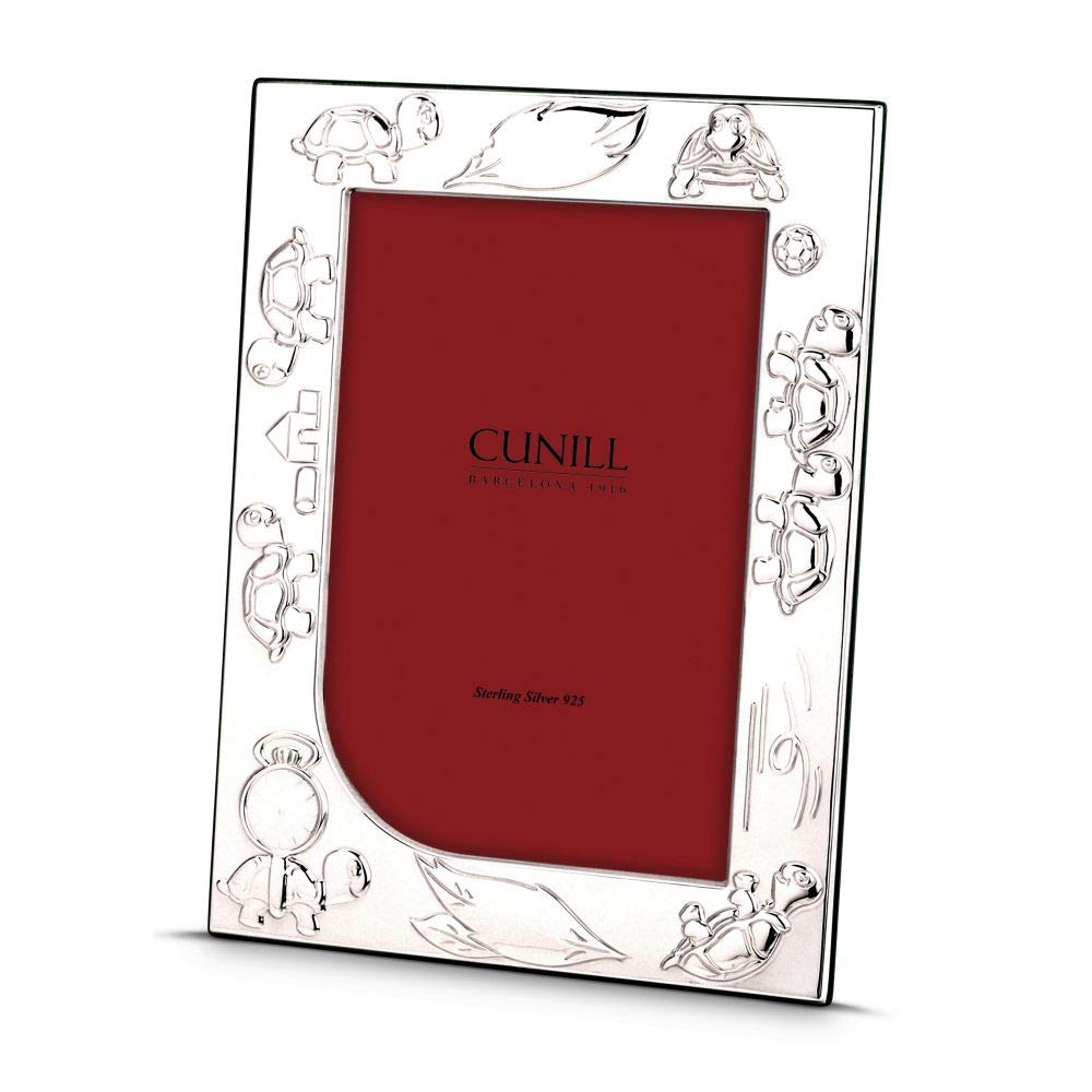 Personalized Cunill Turtles Birth Record Sterling Silver 4x6 Engravable Picture Frame - Perfect Baby Shower Gift & Nursery Decor