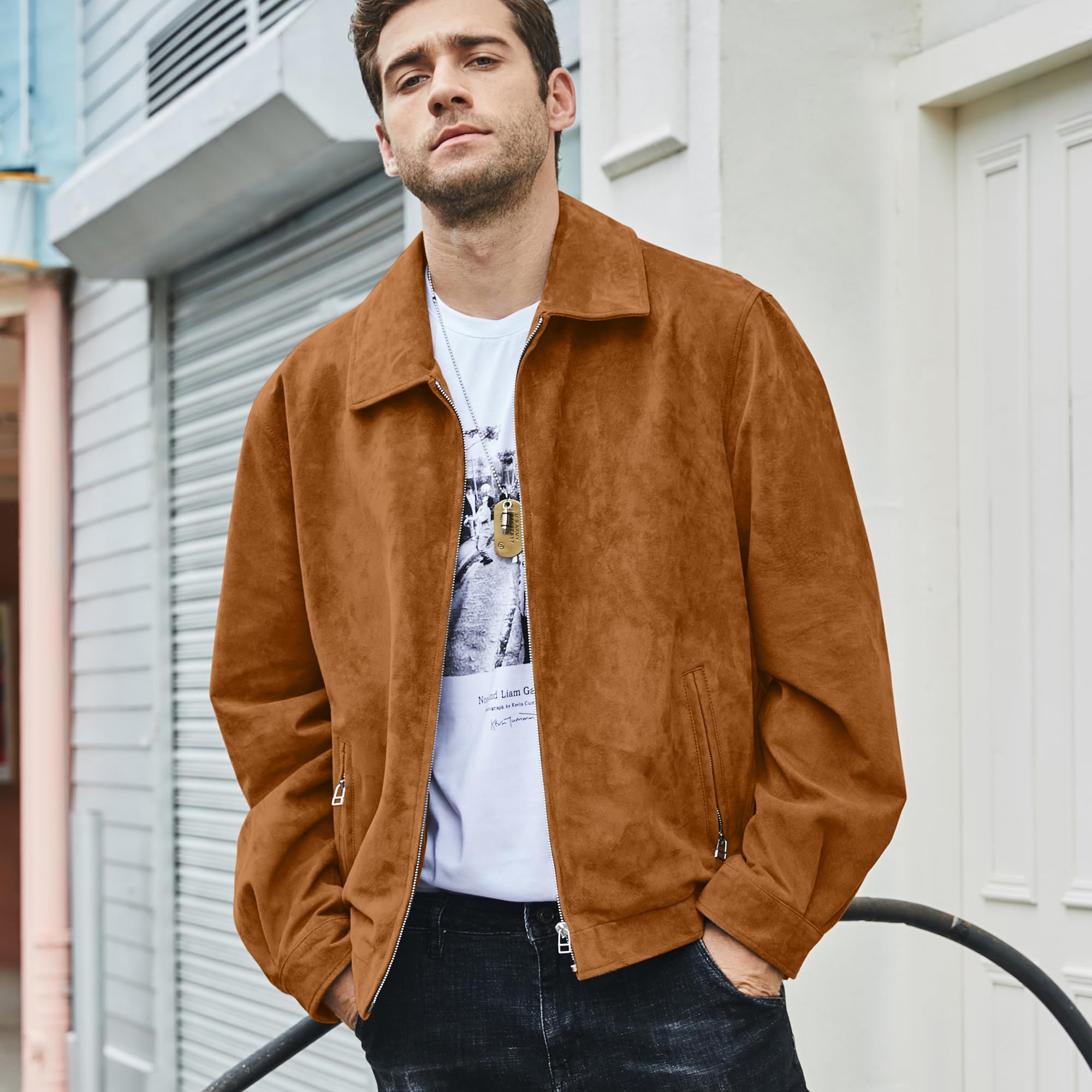 Premium Men's Suede Leather Bomber Jacket - Stylish Casual Coat for Fall & Winter | Perfect for Outdoor Activities, Travel & Daily Wear
