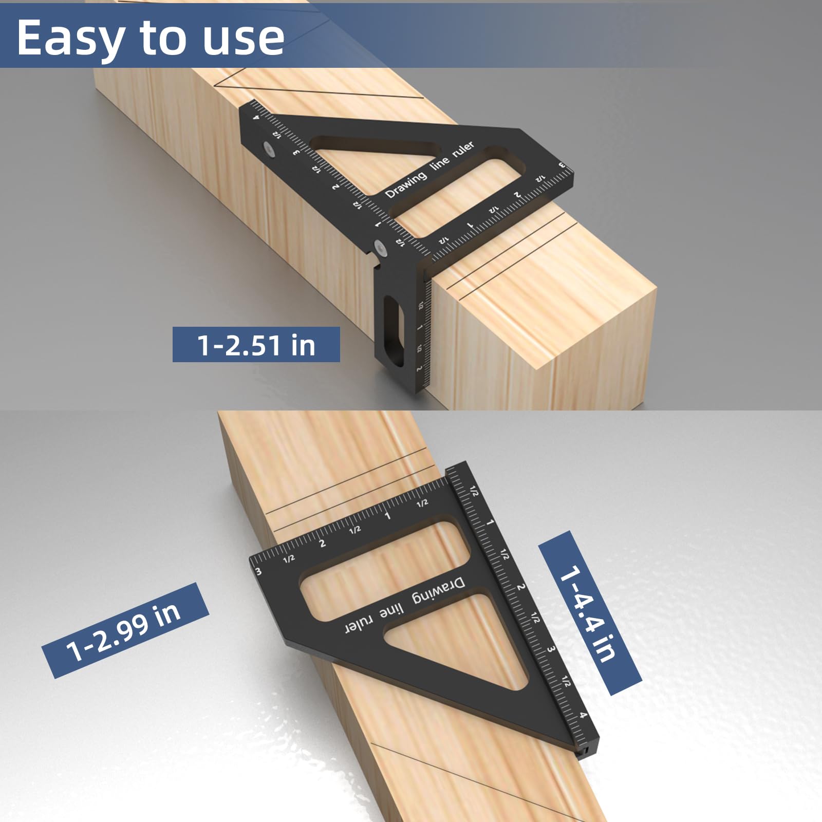 HFM 3D Multi-Angle Woodworking Square Ruler - 45/90 Degree Aluminum Alloy Protractor - High Precision Measuring Tool for Engineers & Carpenters (Black) - Perfect for Woodworking, DIY Projects & Construction Layouts