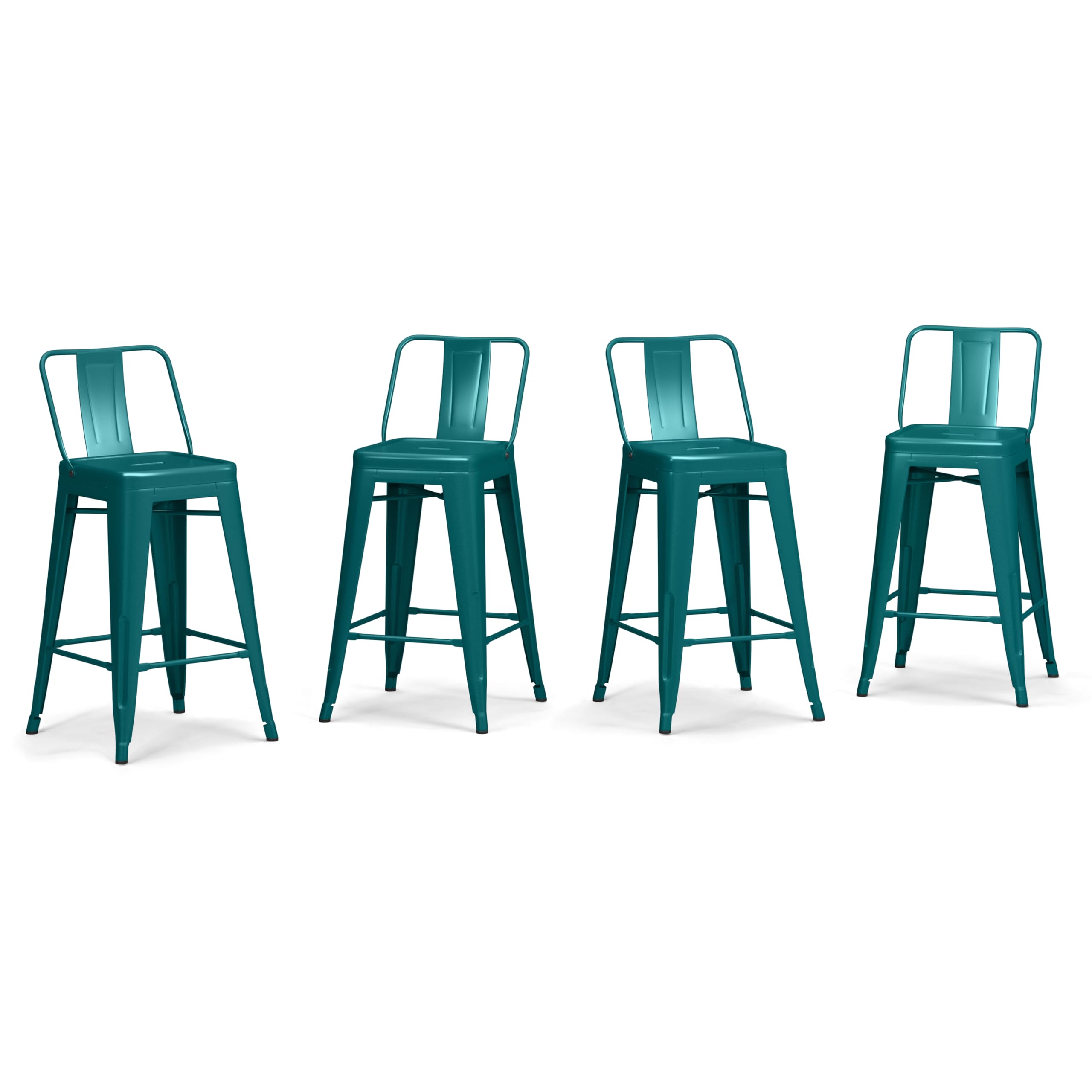 SIMPLIHOME Rayne 24 Inch Counter Height Stool - Set of 4, Teal Blue Metal Bar Stools with Square Seat for Kitchen Island, Breakfast Nook & Dining Room - Modern Home Decor & Comfortable Seating