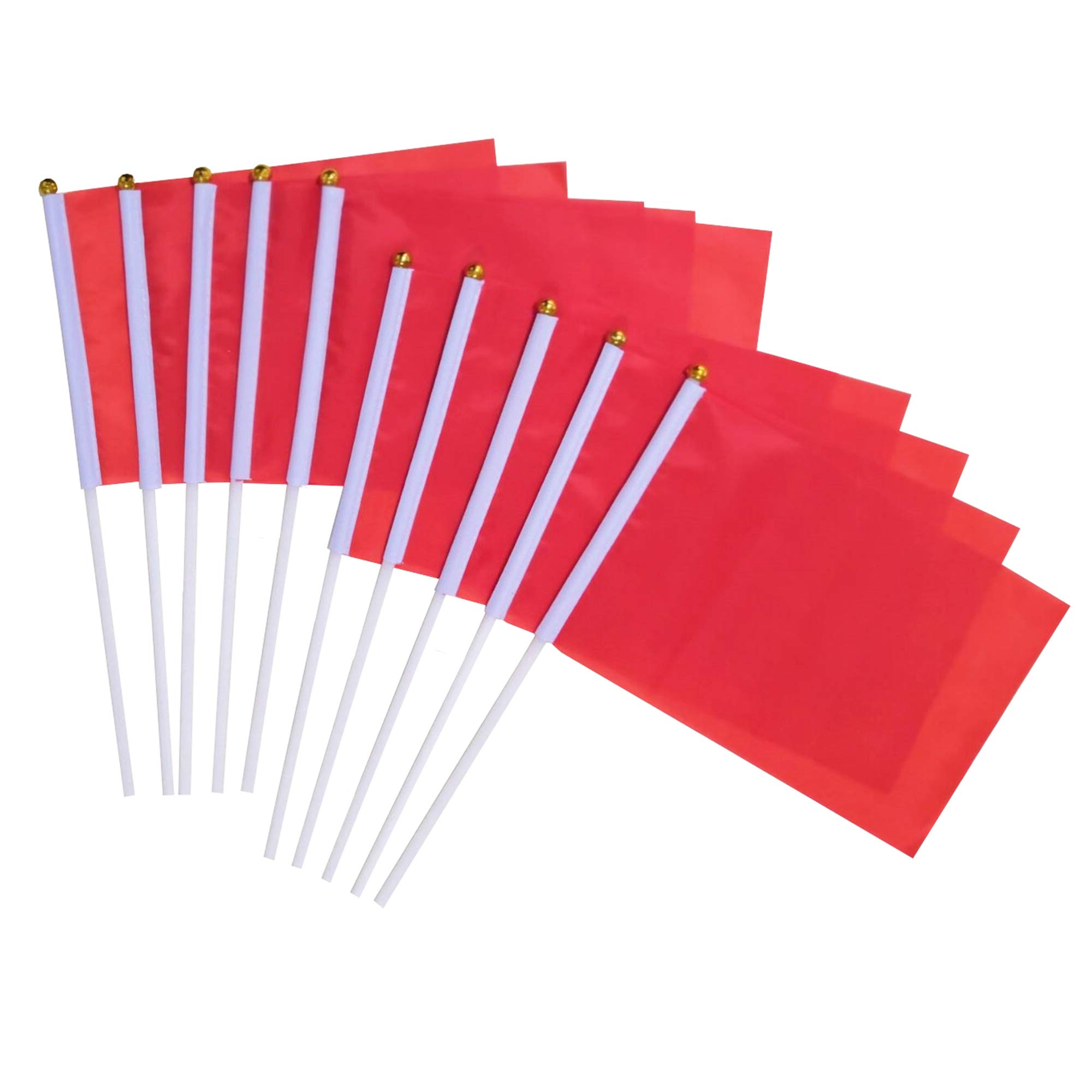 50 Pack Small Red Stick Flags - Hand Held Mini Flags for Themed Parties, Sports Clubs, Festivals & Events - Perfect for Decorations, Parades, Rallies and Outdoor Celebrations