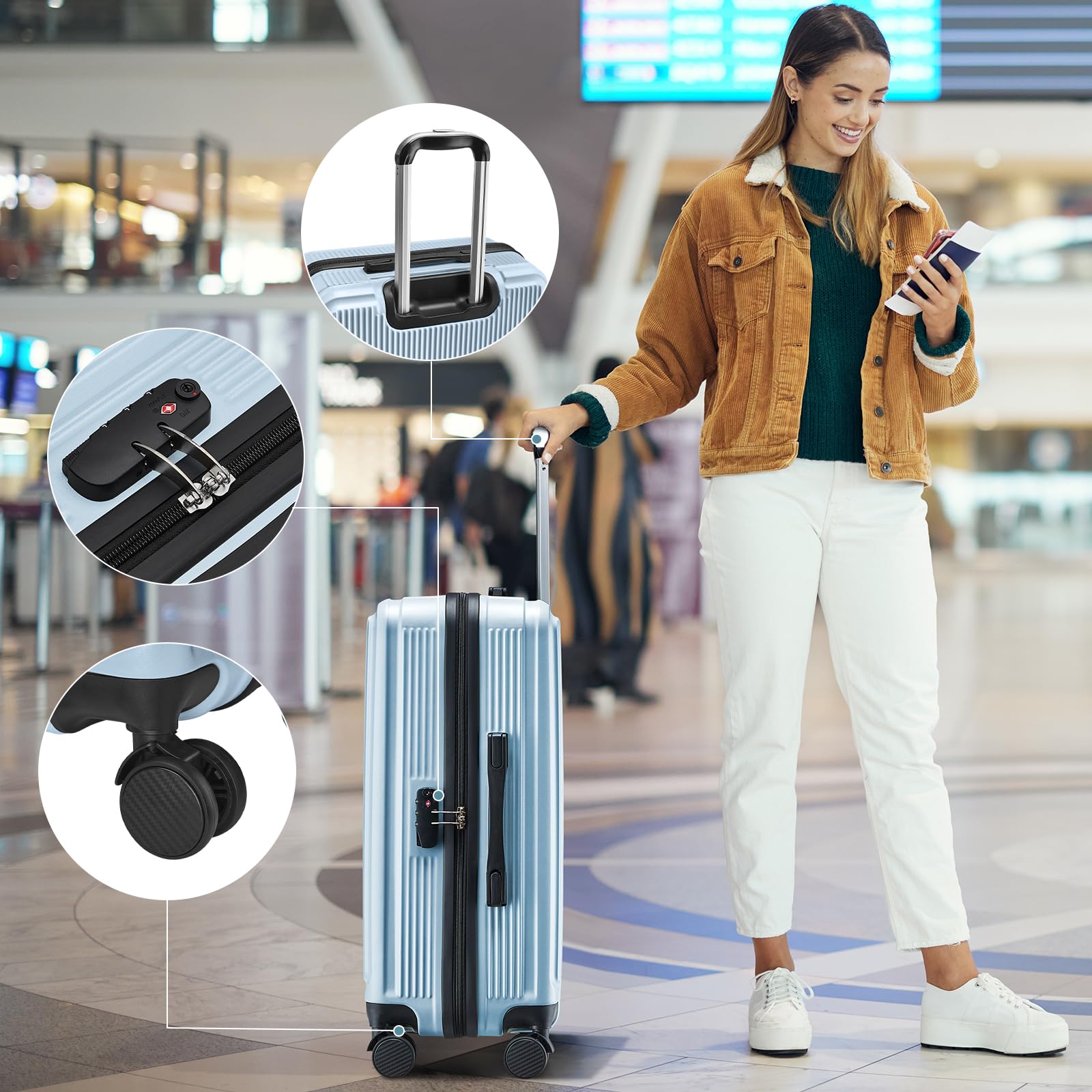 Lightweight ABS Hardside Spinner Luggage with TSA Lock - Durable PC Travel Suitcase for Business Trips & Vacations