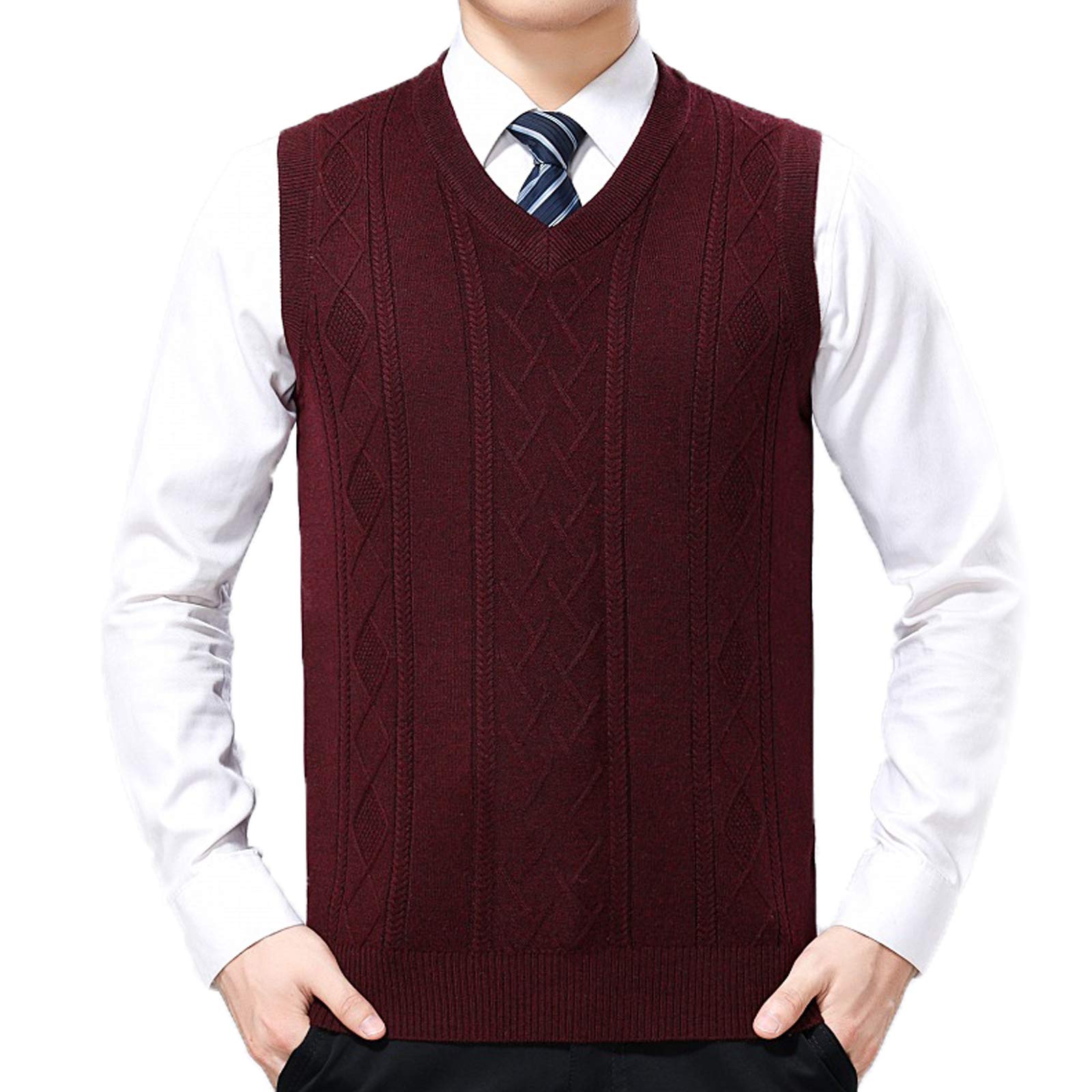 Flygo Men's Lightweight Wool Slim Fit Pullover Cable Knit Sweater Vest - Warm & Stylish Layering Piece for Fall & Winter Outfits, Office Wear & Casual Occasions