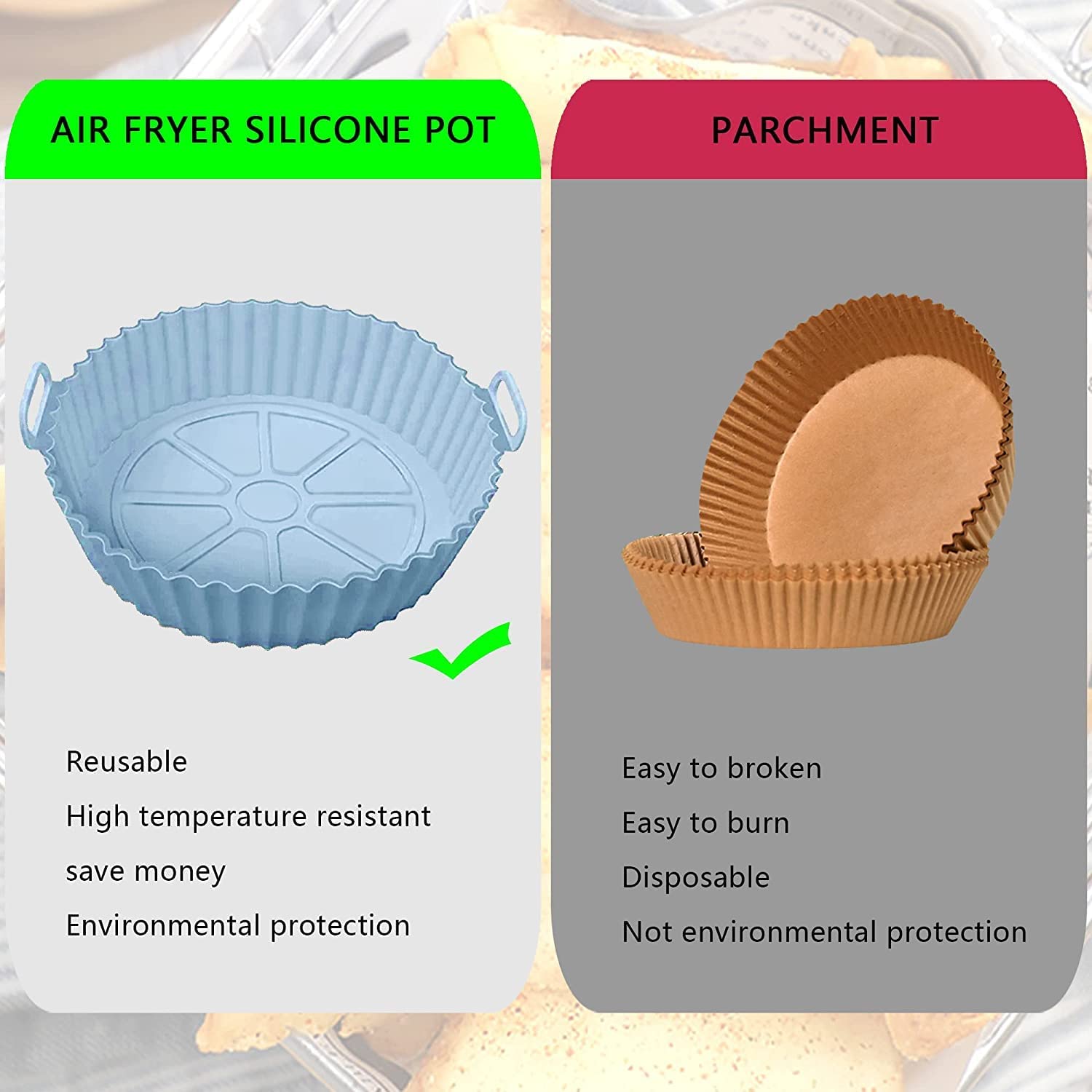 SHOPOGENIX Air Fryer Silicone Baking Tray with Ear Handles - Heat Resistant Food Grade Accessories for Oven & Pot (Pack of 1) - Perfect for Baking, Roasting & Meal Prep