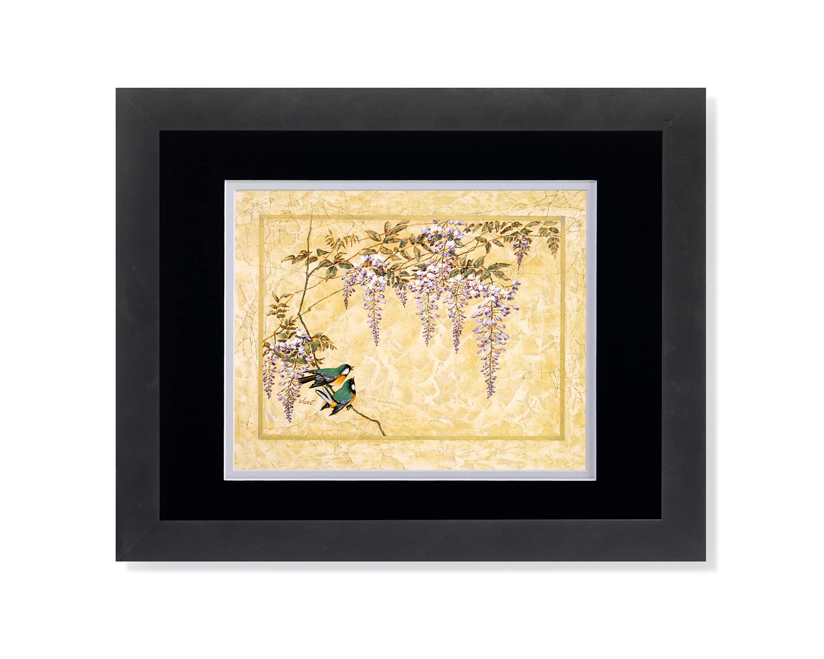 Japanese Song Birds & Morning Glory Flowers Black and White Framed Art Print - Vintage Wall Decor for Living Room, Bedroom & Office