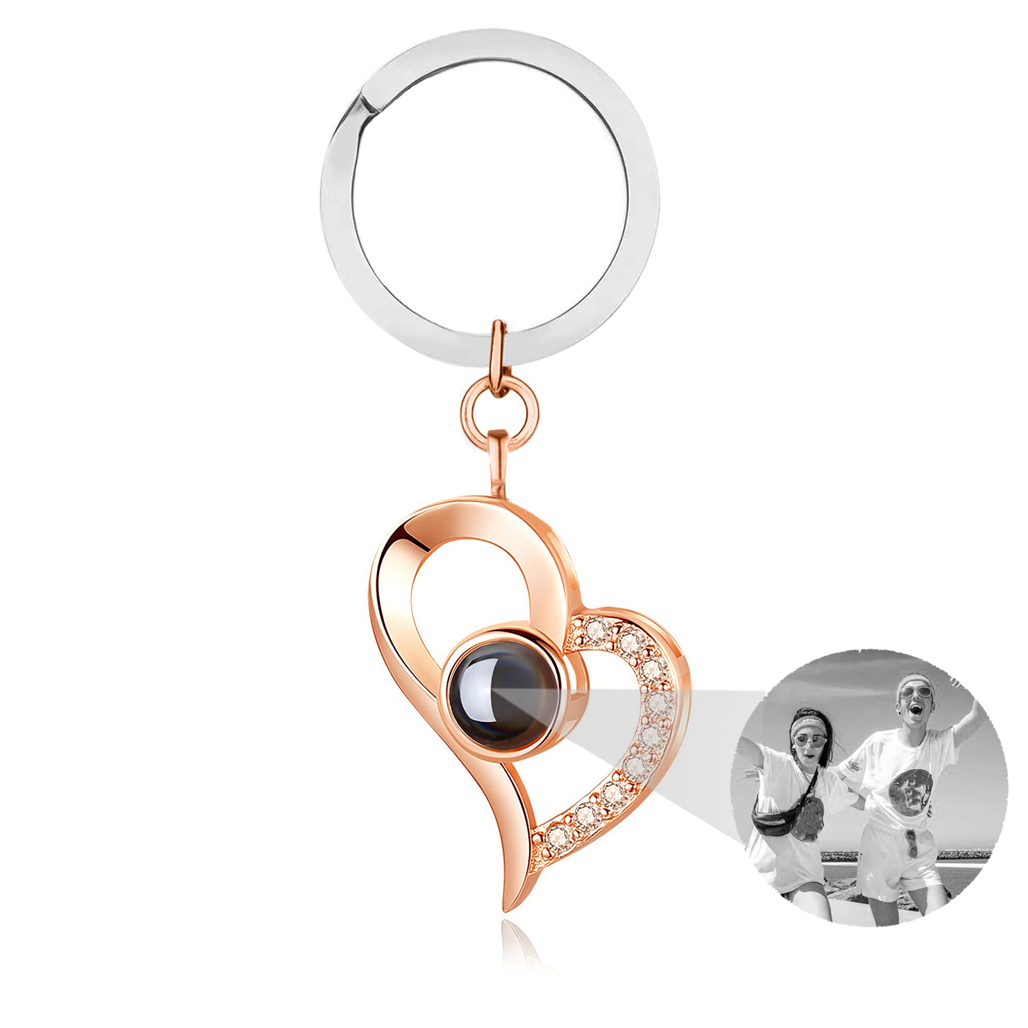 Custom Heart Projection Keychain - Personalized Photo Keyring with 