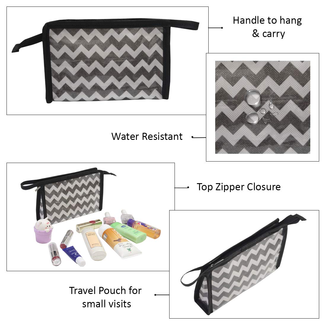 PrettyKrafts Black Plastic Shaving & Makeup Kit Organizer Pouch for Men & Women (2-Pack) - Travel Toiletry Bag for Gym, Camping & Cosmetics Storage