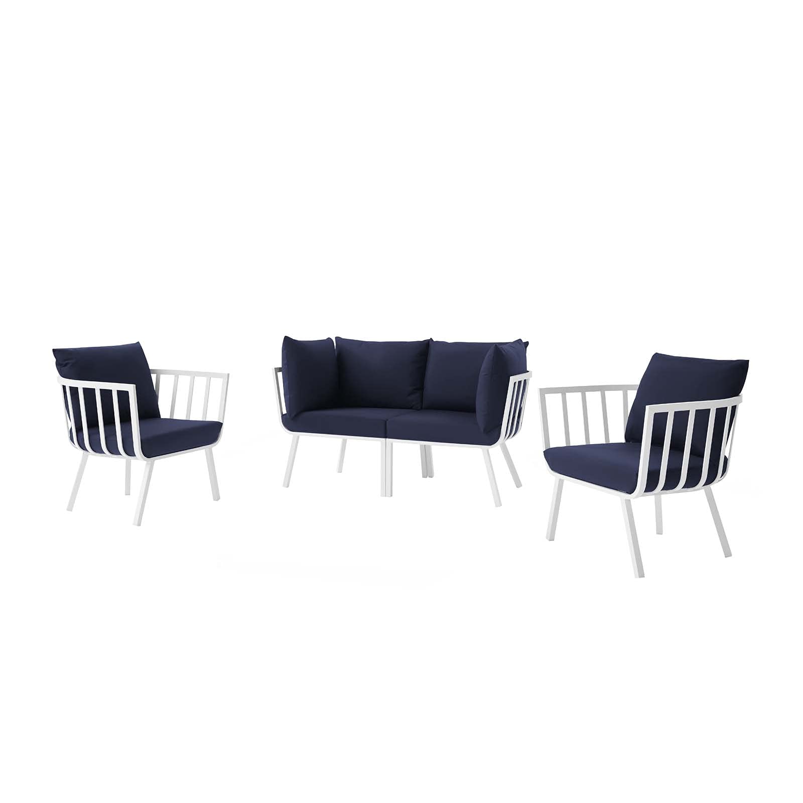 Modern Aluminum Lounge Sectional Sofa Chair Set in White, Blue, Navy - Durable Metal Outdoor Patio Furniture for Cafe, Bistro, and Garden Relaxation