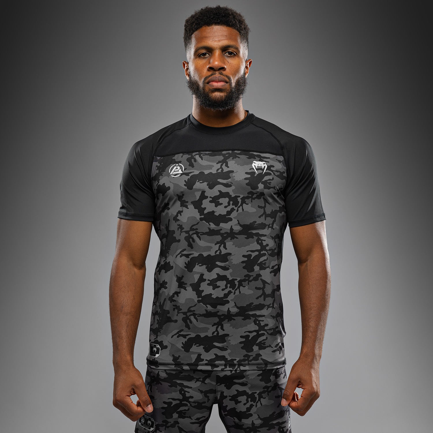 Venum x Polaris Dry Tech Shirt - Moisture Wicking Performance T-Shirt for MMA & Training (Black/Storm Grey) | Ideal for Combat Sports, Gym Workouts & Outdoor Activities