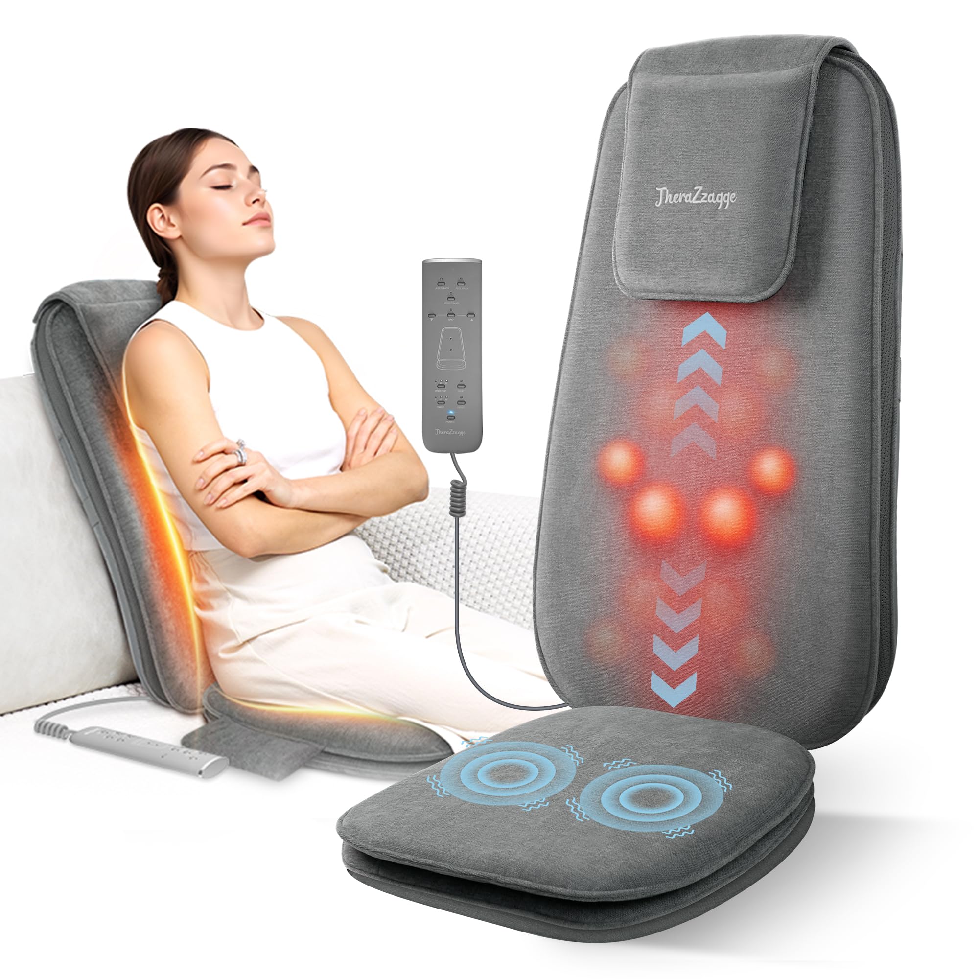 Shiatsu Back Massager with Heat - Deep Tissue Kneading Massage Chair Pad & Vibration Seat Cushion for Home & Office Use - Perfect Gift for Relaxation & Stress Relief - Ideal for Neck, Shoulder & Back Pain Relief After Work or Travel