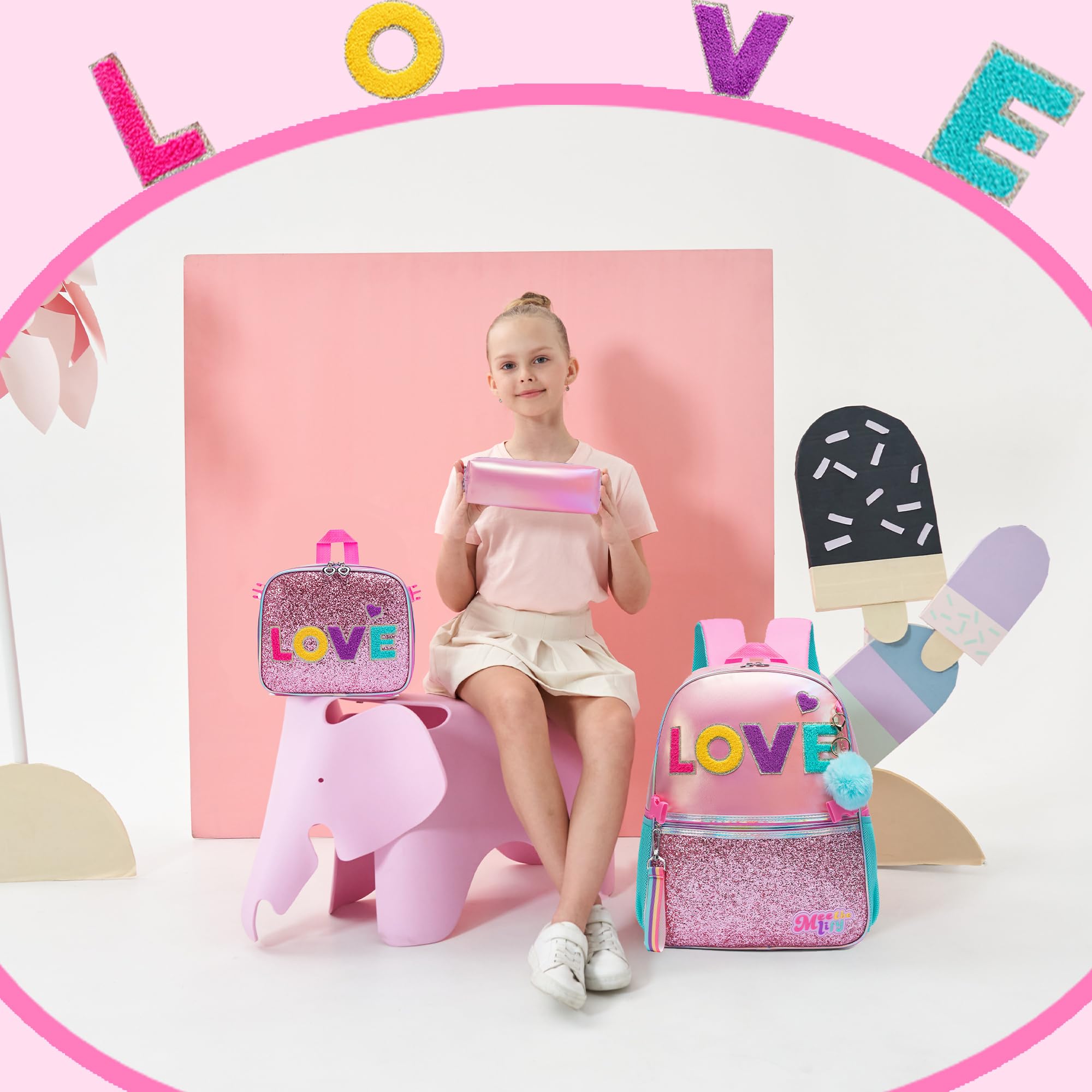 Girls School Backpack Set with Lunch Box & Pencil Case for Elementary Students - Perfect for School & Travel