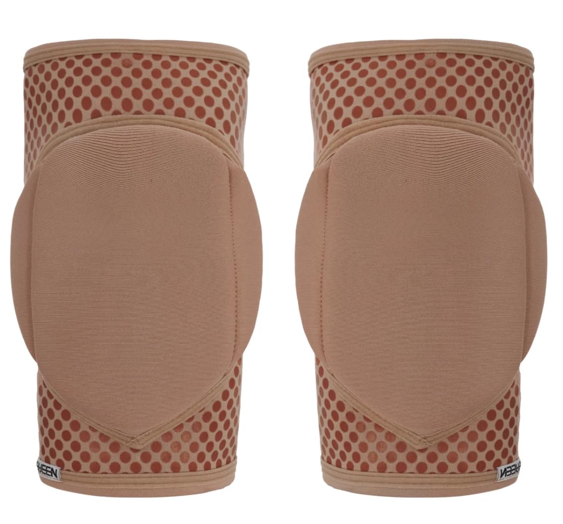 Queen Wear Nude Caramel Grip Knee Pads for Pole Dancing, Ballet, Modern Dance & Indoor Sports - Comfortable Knee Protection for Women (Large) - Perfect for Dance Studios, Gym Workouts & Fitness Training