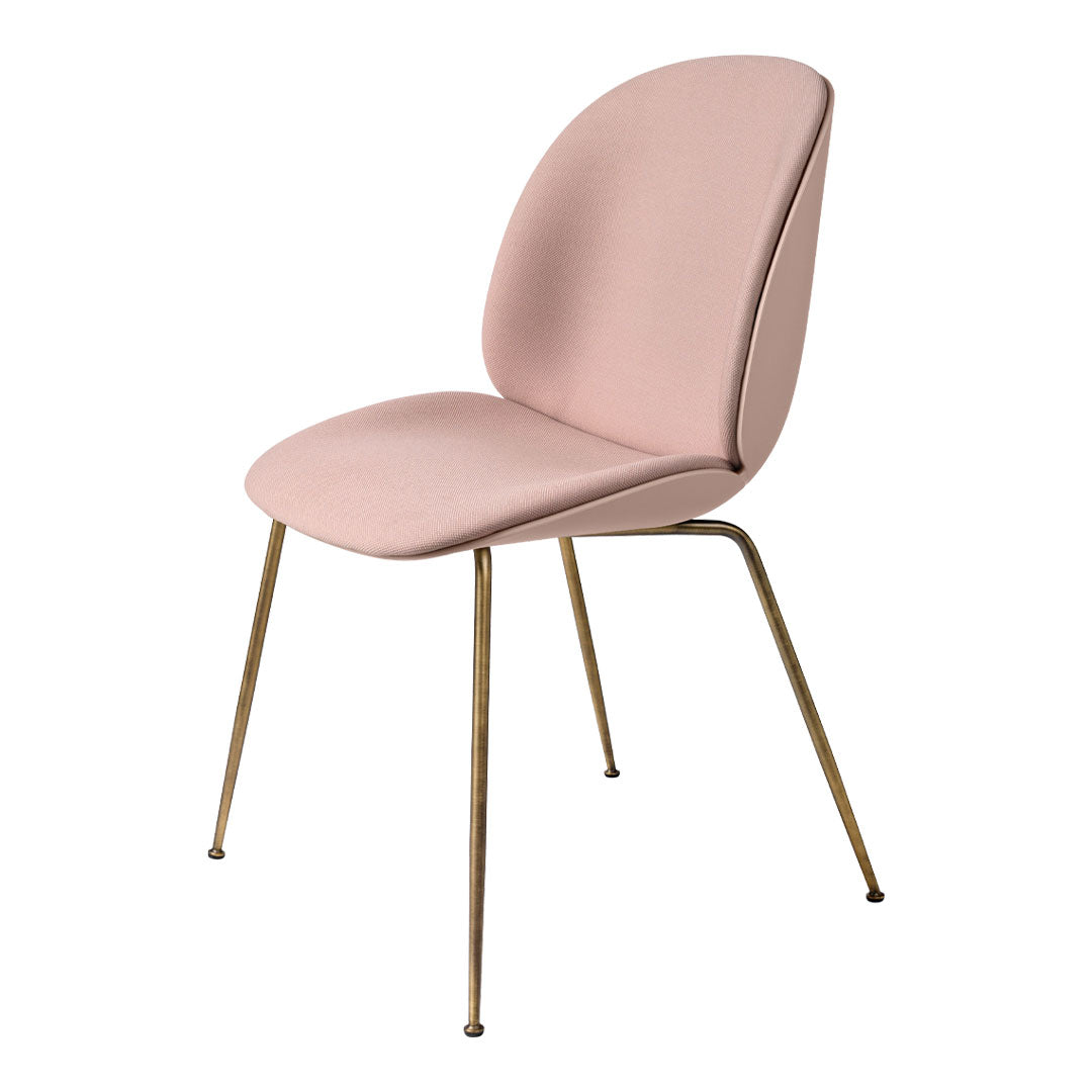 Stylish Beetle Dining Chair with Front Upholstery & Antique Brass Conic Base - Perfect for Modern Kitchens, Dining Rooms & Restaurant Decor