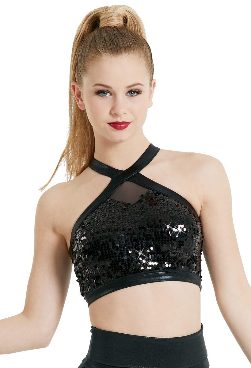 Balera Women's Sparkling Dance Crop Top with Diamond Cutout Back - Perfect for Latin, Ballroom & Performance Wear