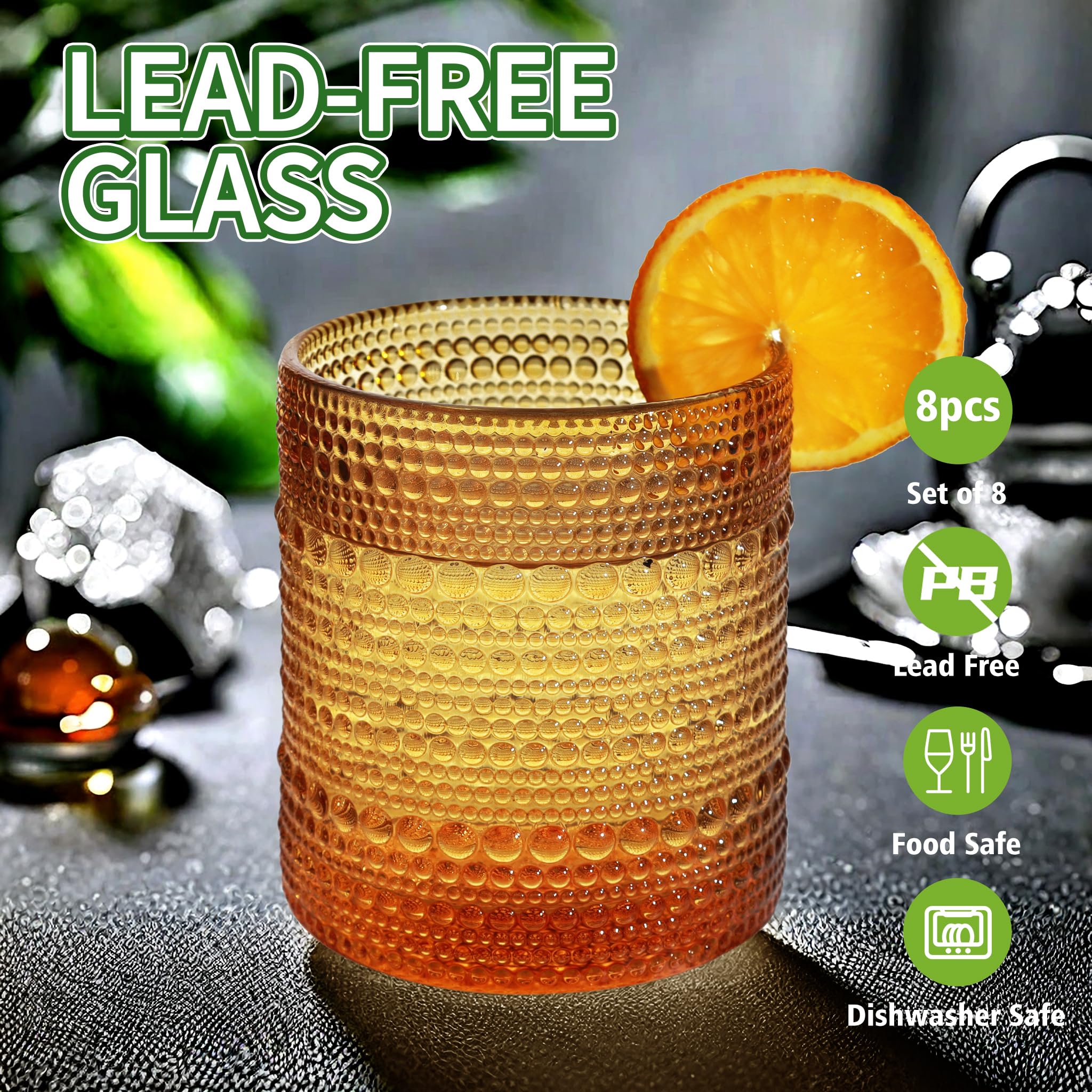 Vintage Hobnail Drinking Glasses Set of 8 - 12 oz Highball & 10 oz Cocktail Glasses, Durable Glassware for Whiskey, Juice, Milk - Perfect for Home Bar, Dinner Parties & Gifts